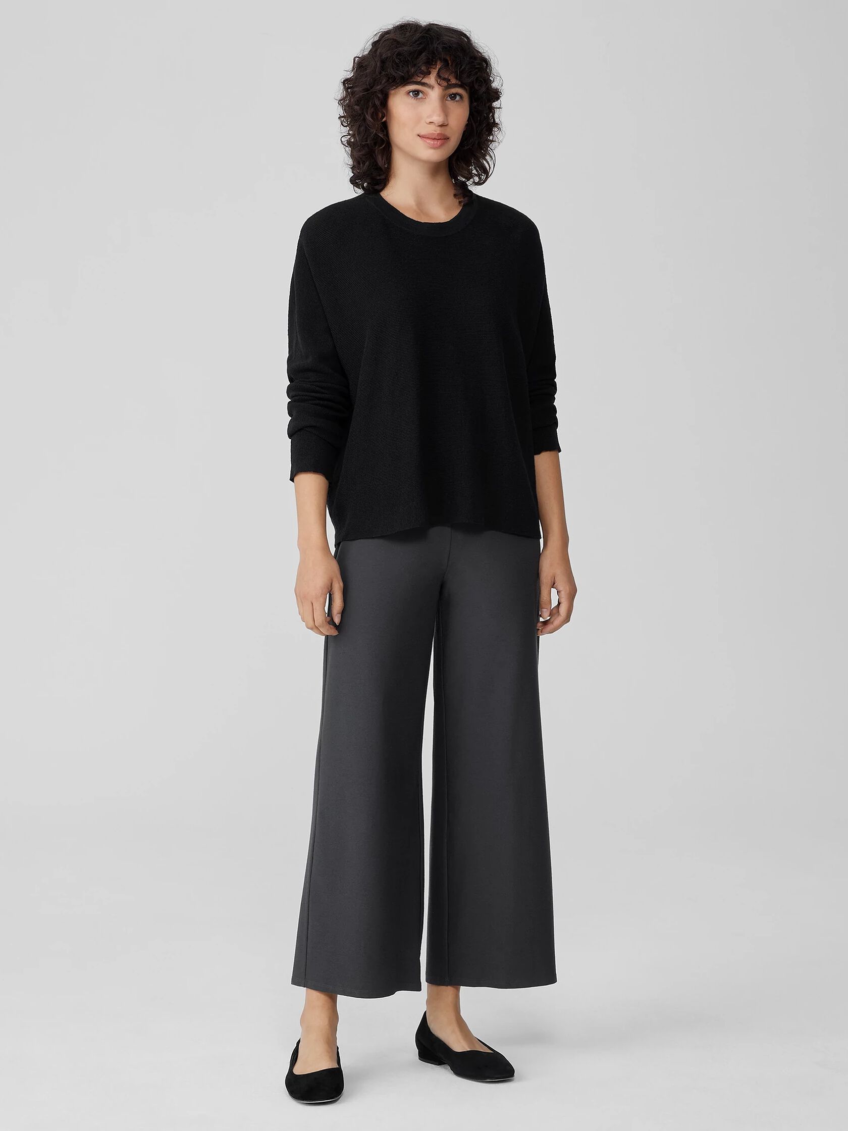 Linen Crepe Stretch Crew Neck Top