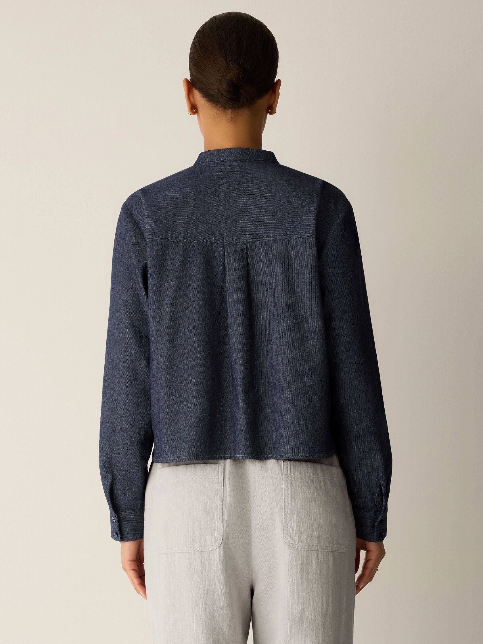 Airy Organic Cotton Twill Band Collar Shirt