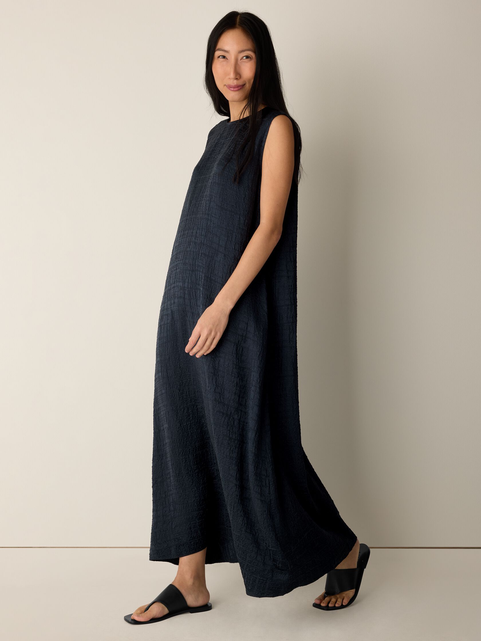 Dimensional Silk Jacquard Round Neck Dress