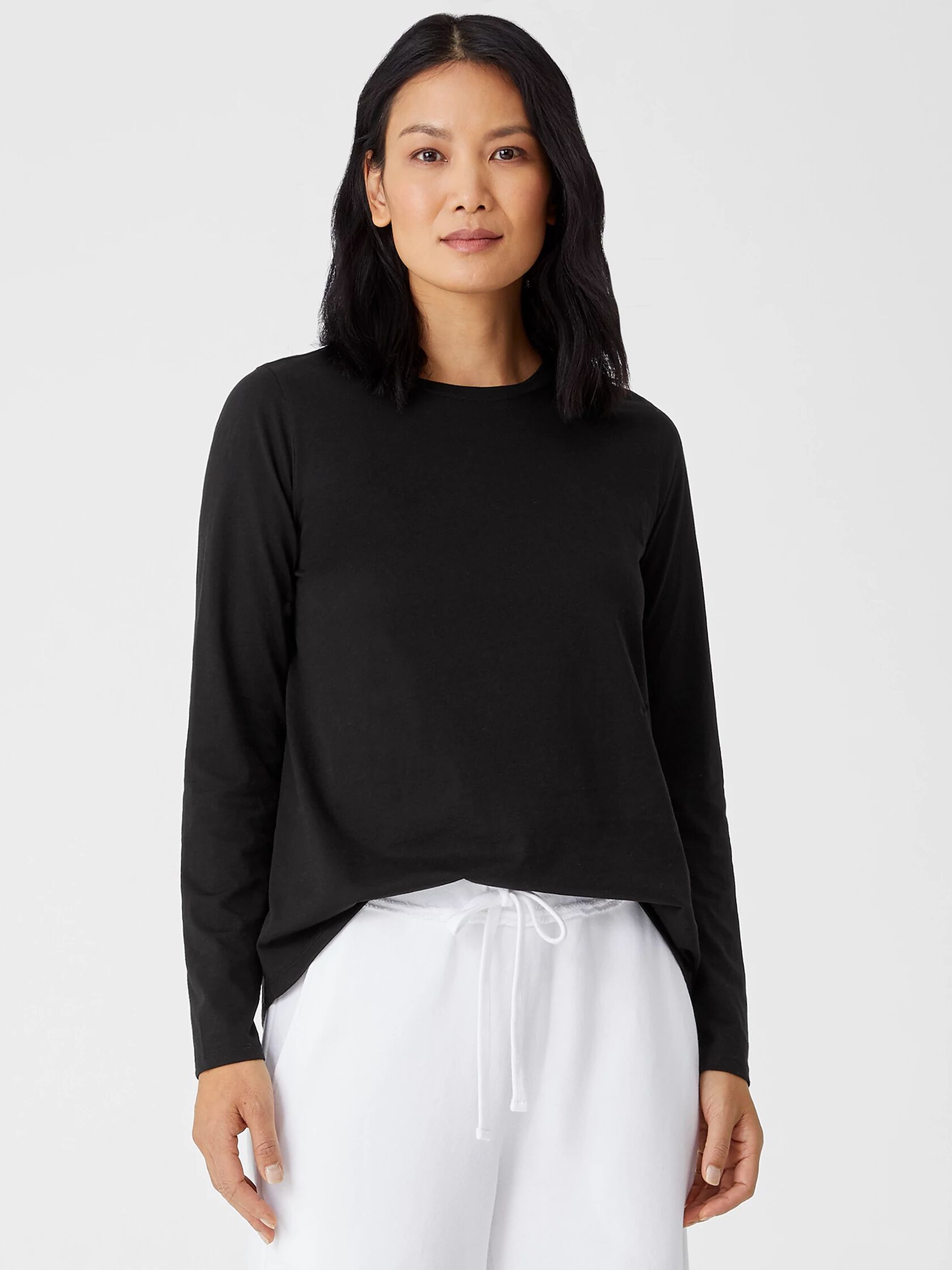 Organic Pima Cotton Jersey LongSleeve Tee EILEEN FISHER
