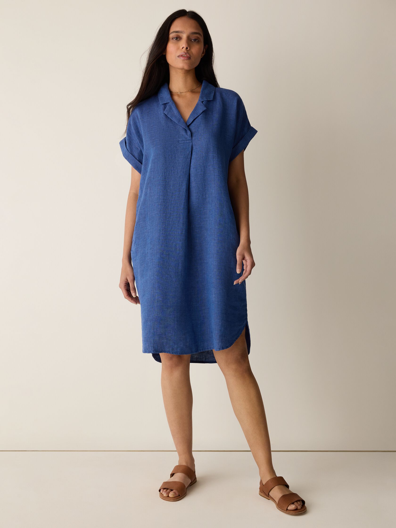 Washed Organic Linen D&eacute;lav&eacute; Notch Collar Dress