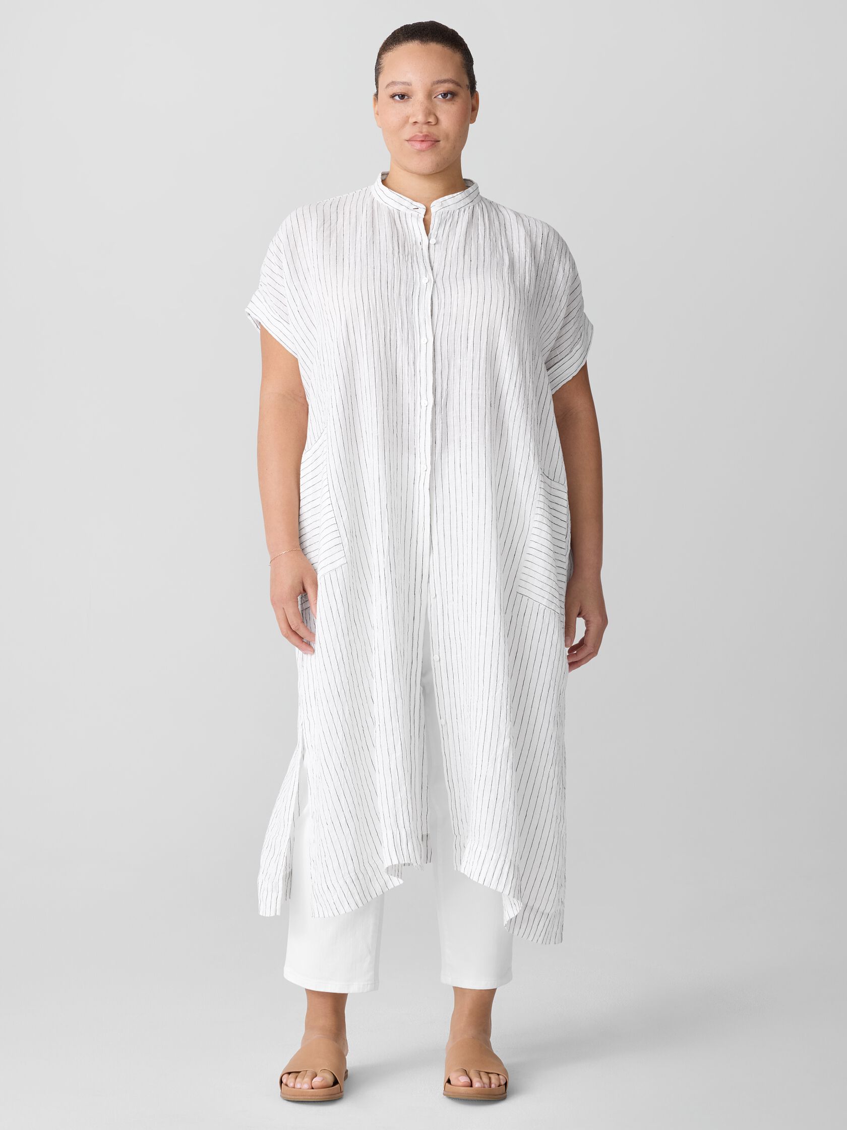 Puckered Organic Linen Shirtdress