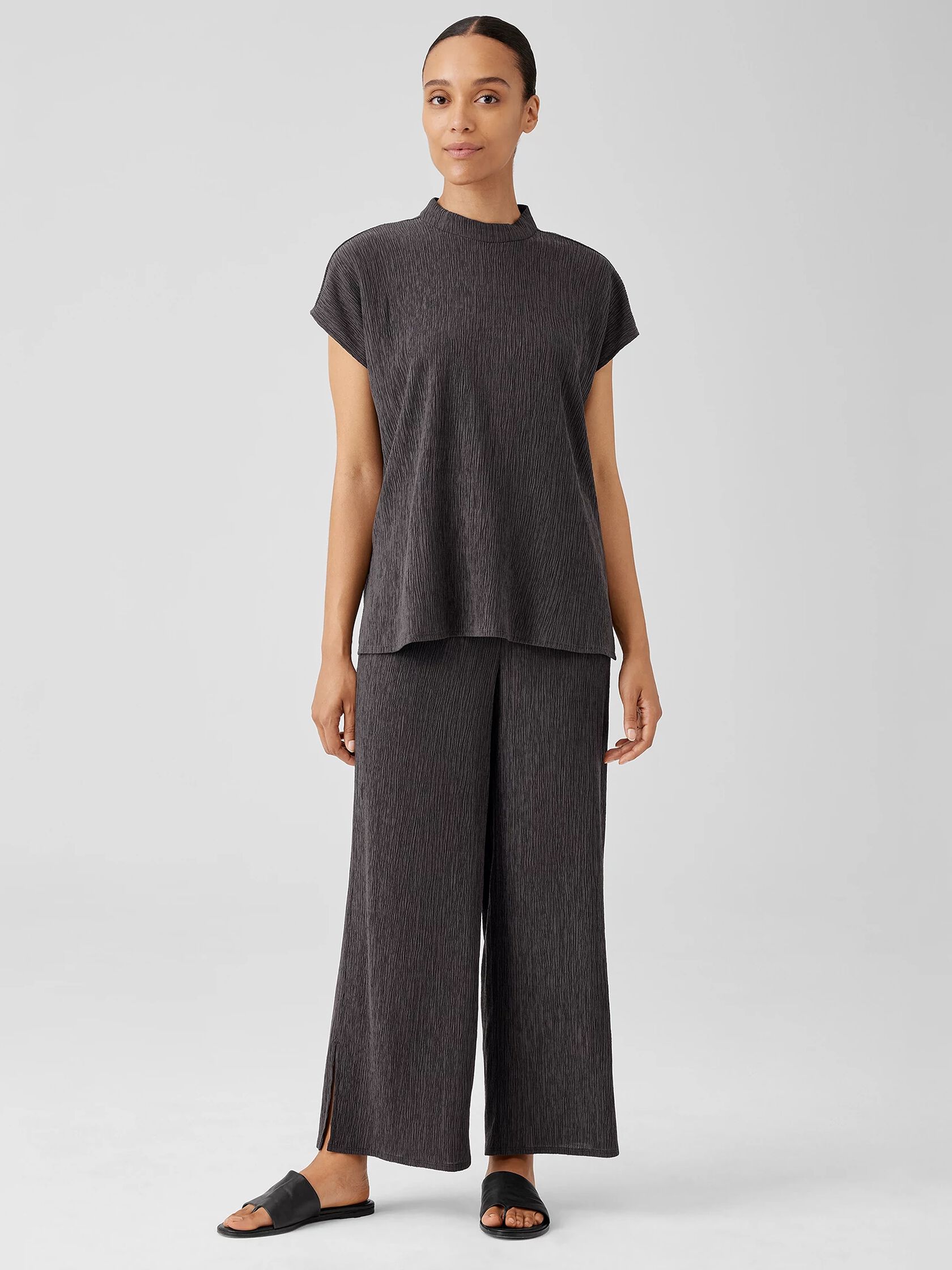 Woven Plissé Wide-Leg Pant