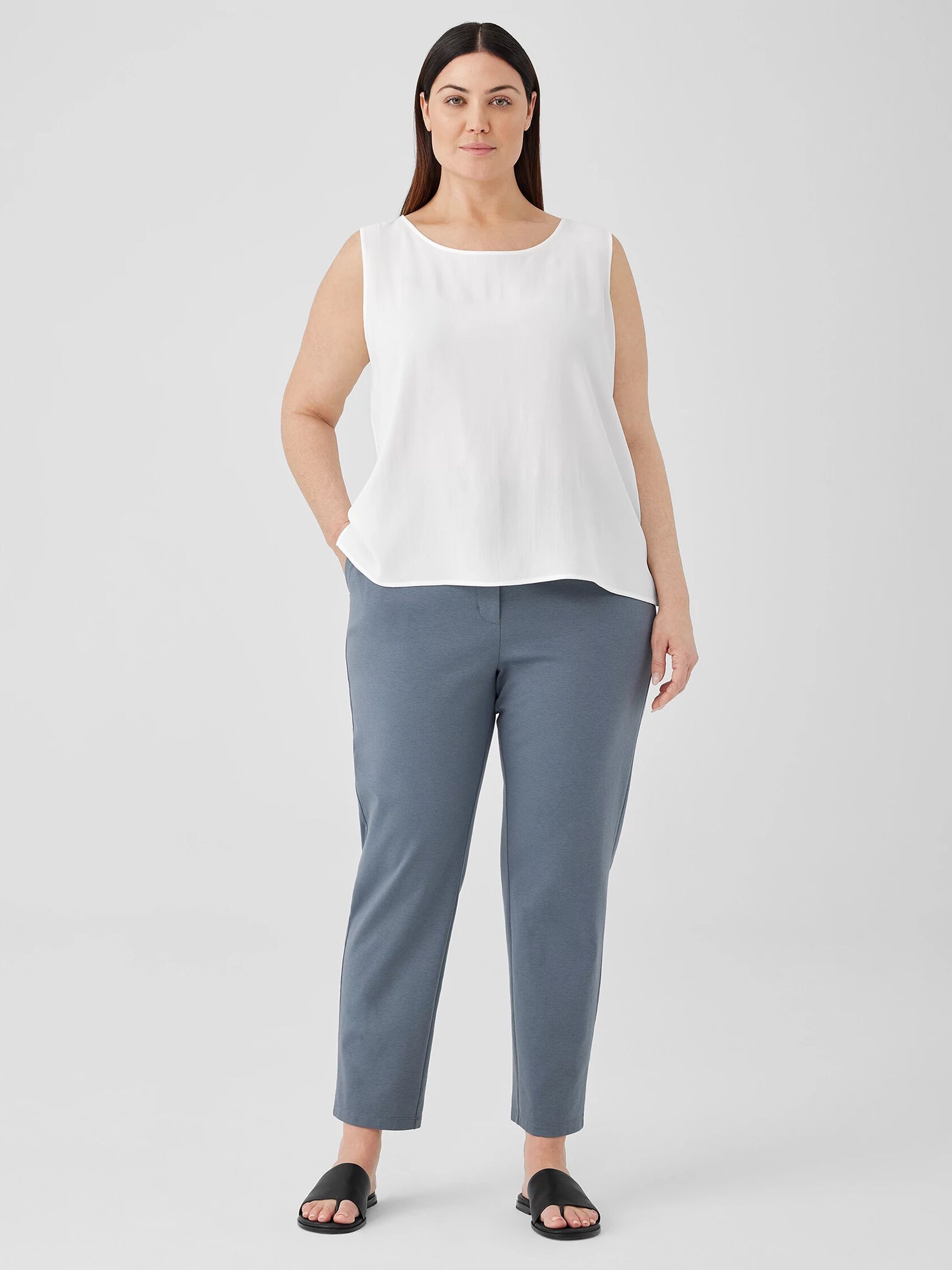 Cotton Blend Ponte High-Waisted Slim Pant