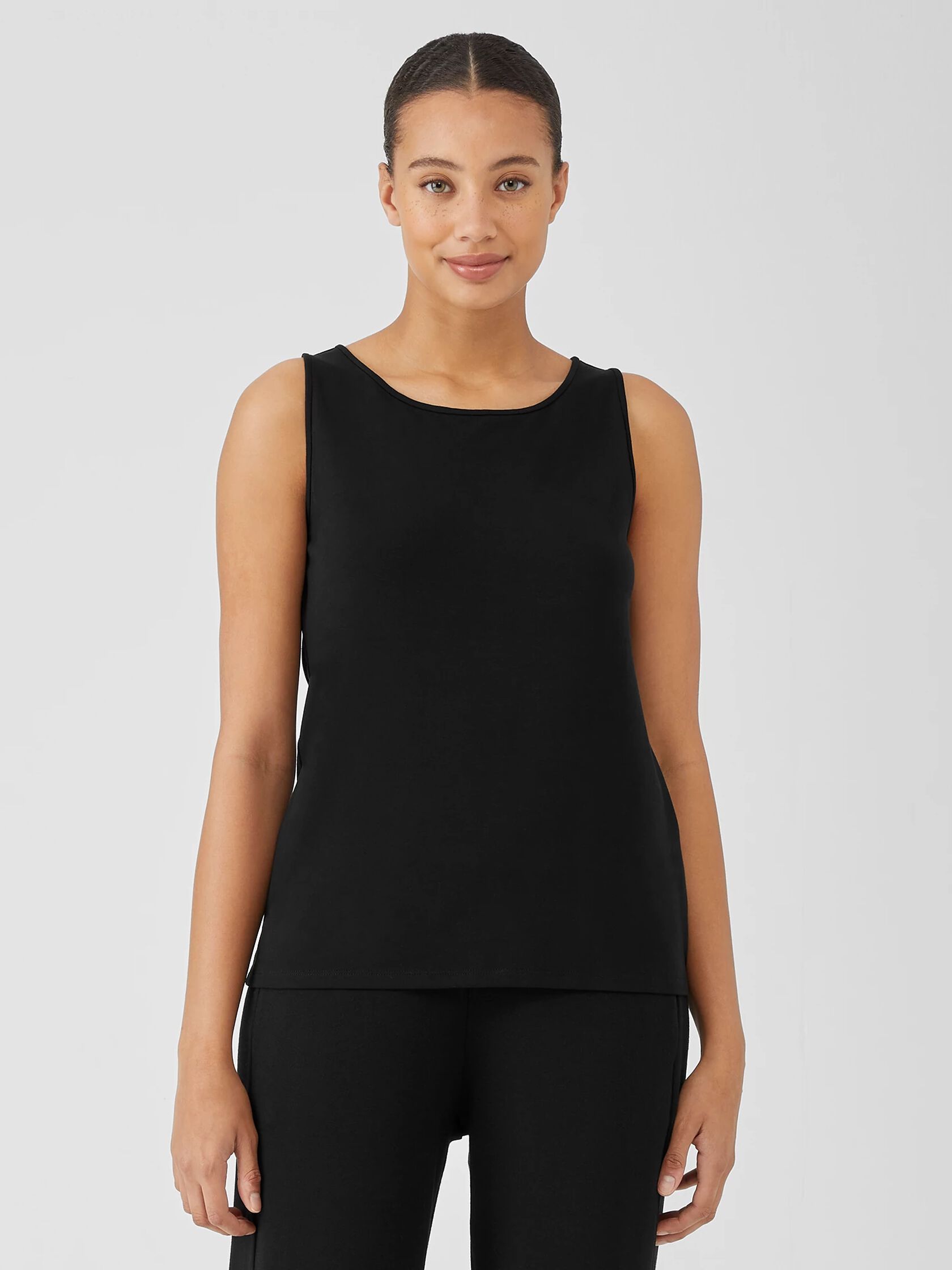 Stretch Jersey Knit Jewel Neck Tank