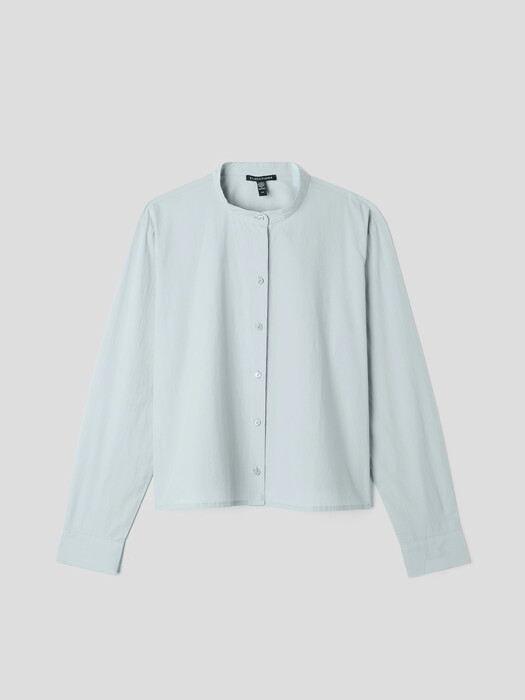 Washed Organic Cotton Poplin Band Collar Short Shirt