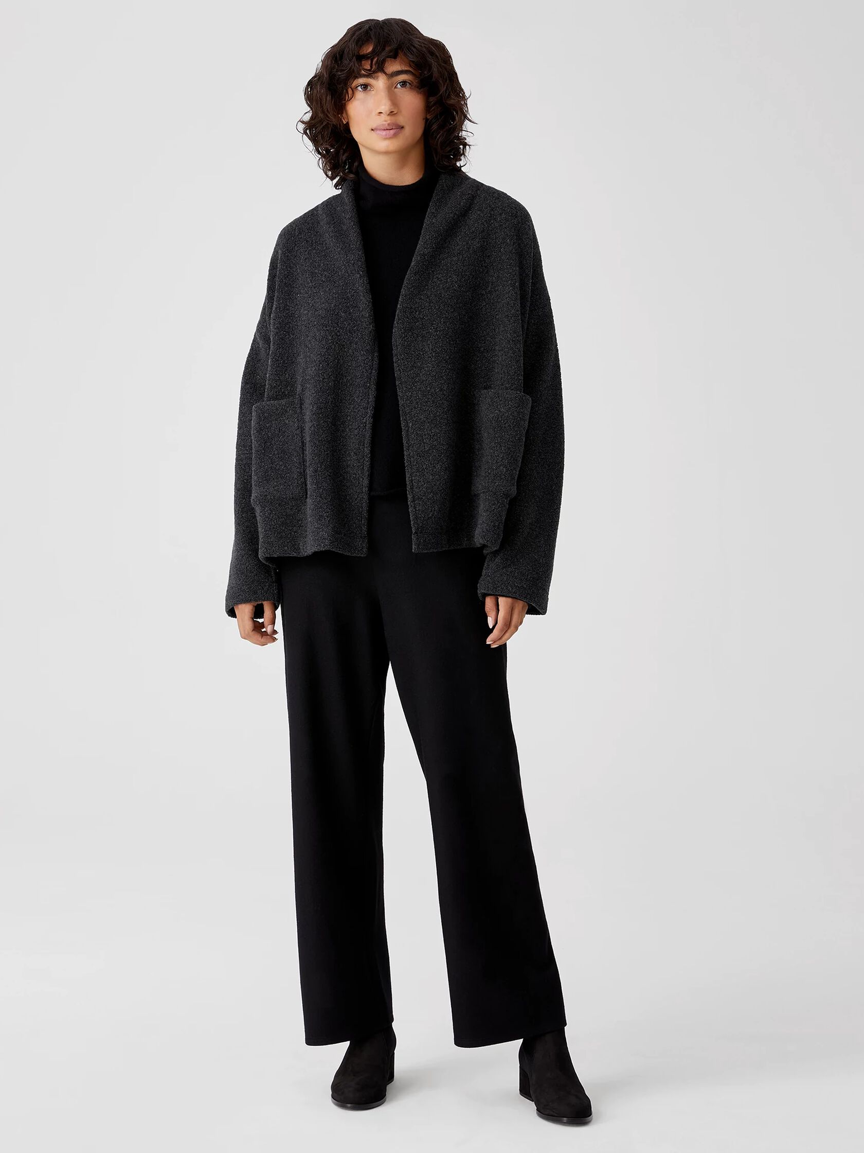 Boucle Wool Knit High Collar Jacket