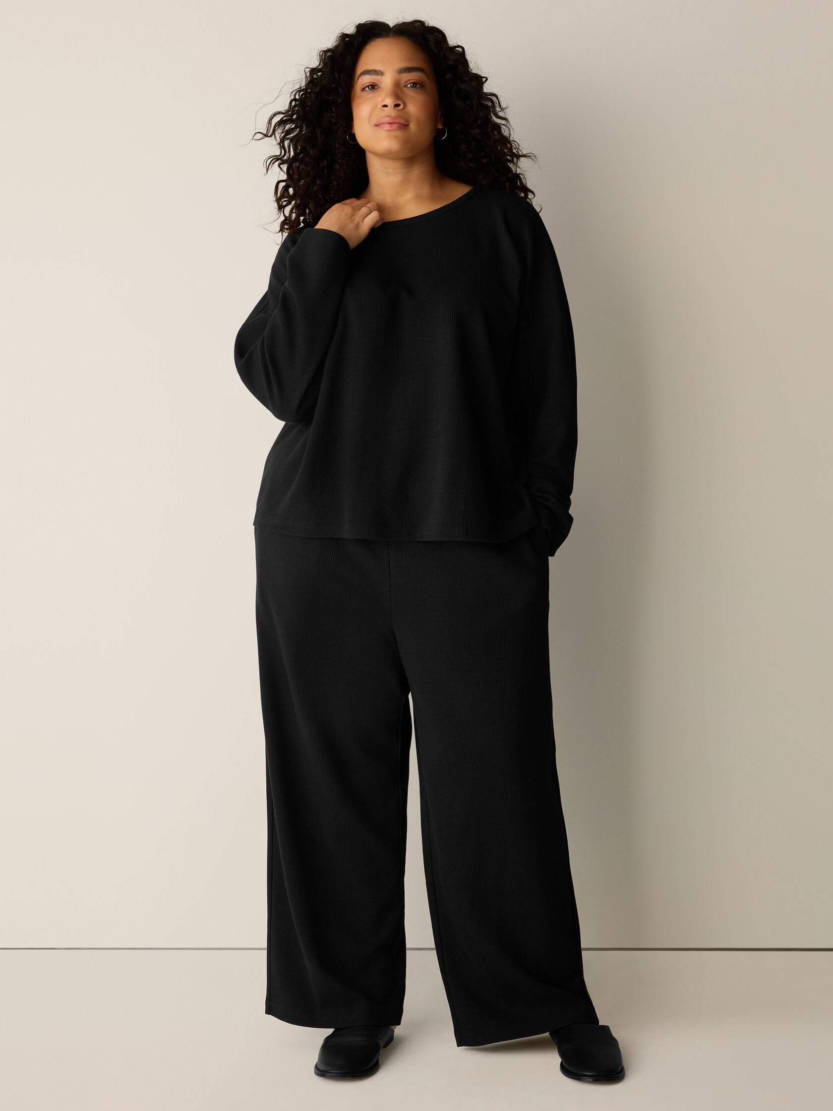 Waffle Cotton Blend Doubleknit Wide-Leg Pant