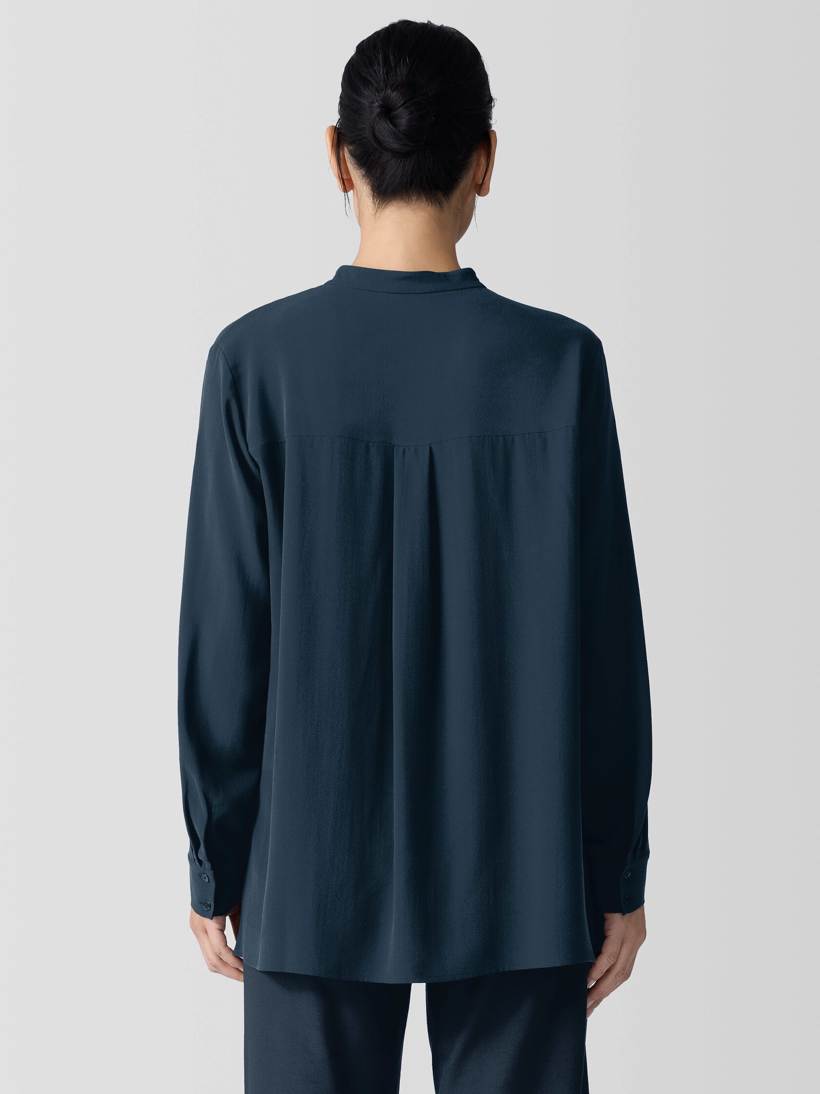 Silk Georgette Crepe Band Collar Shirt