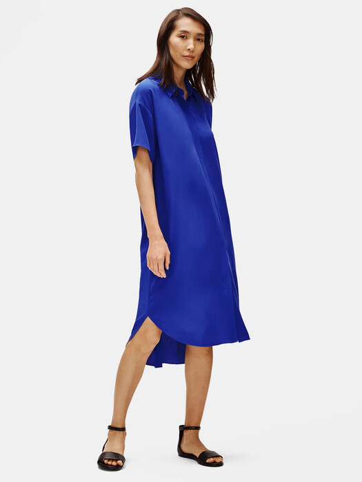blue shirt dress crepe Crepe Long Sleeve Midi Shirtdress