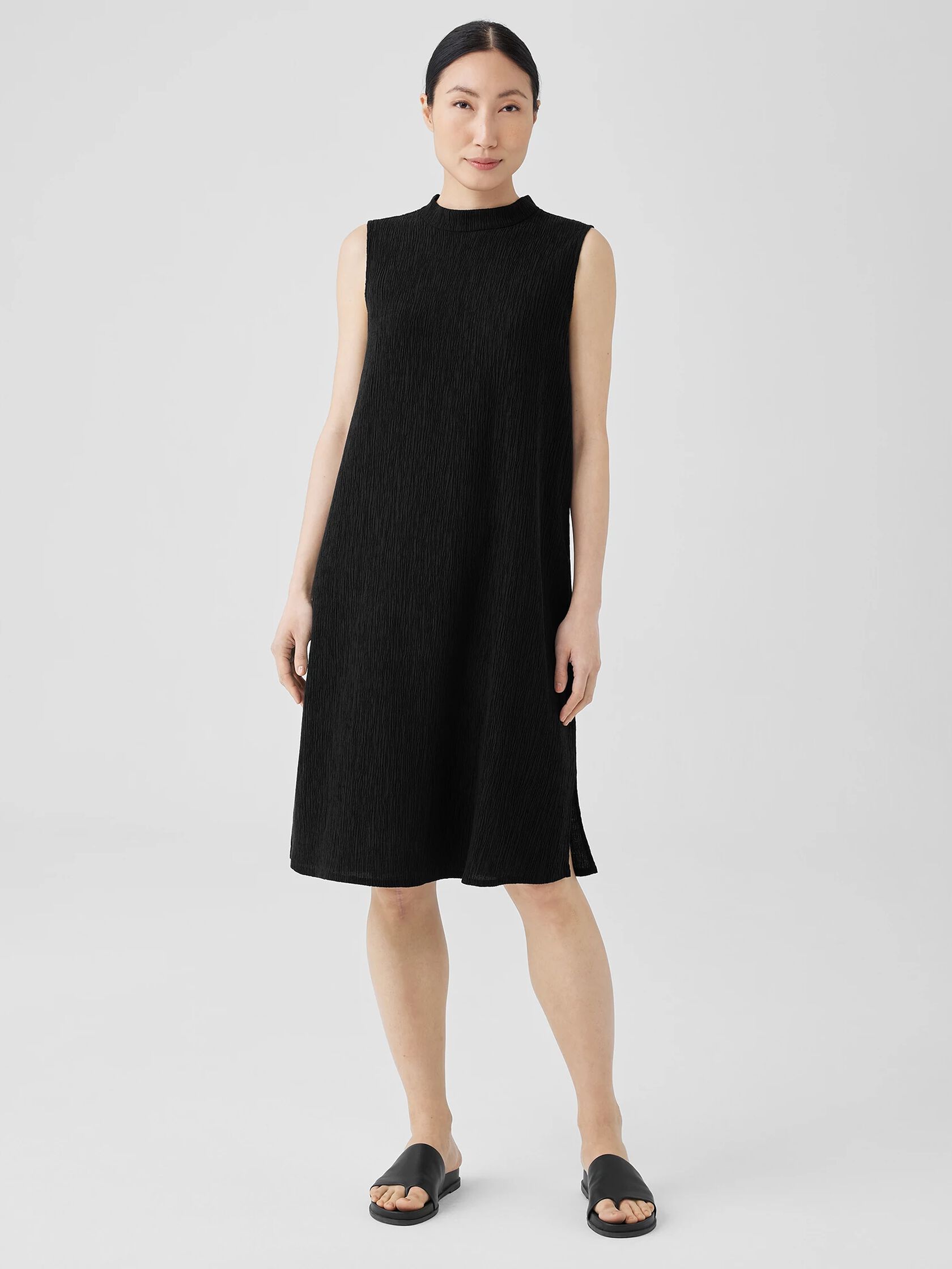 Woven Plissé Mock Neck Dress