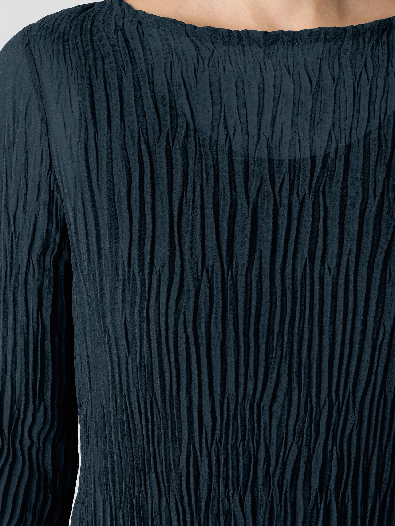 Crinkled Sheer Silk Georgette Bateau Neck Long Top