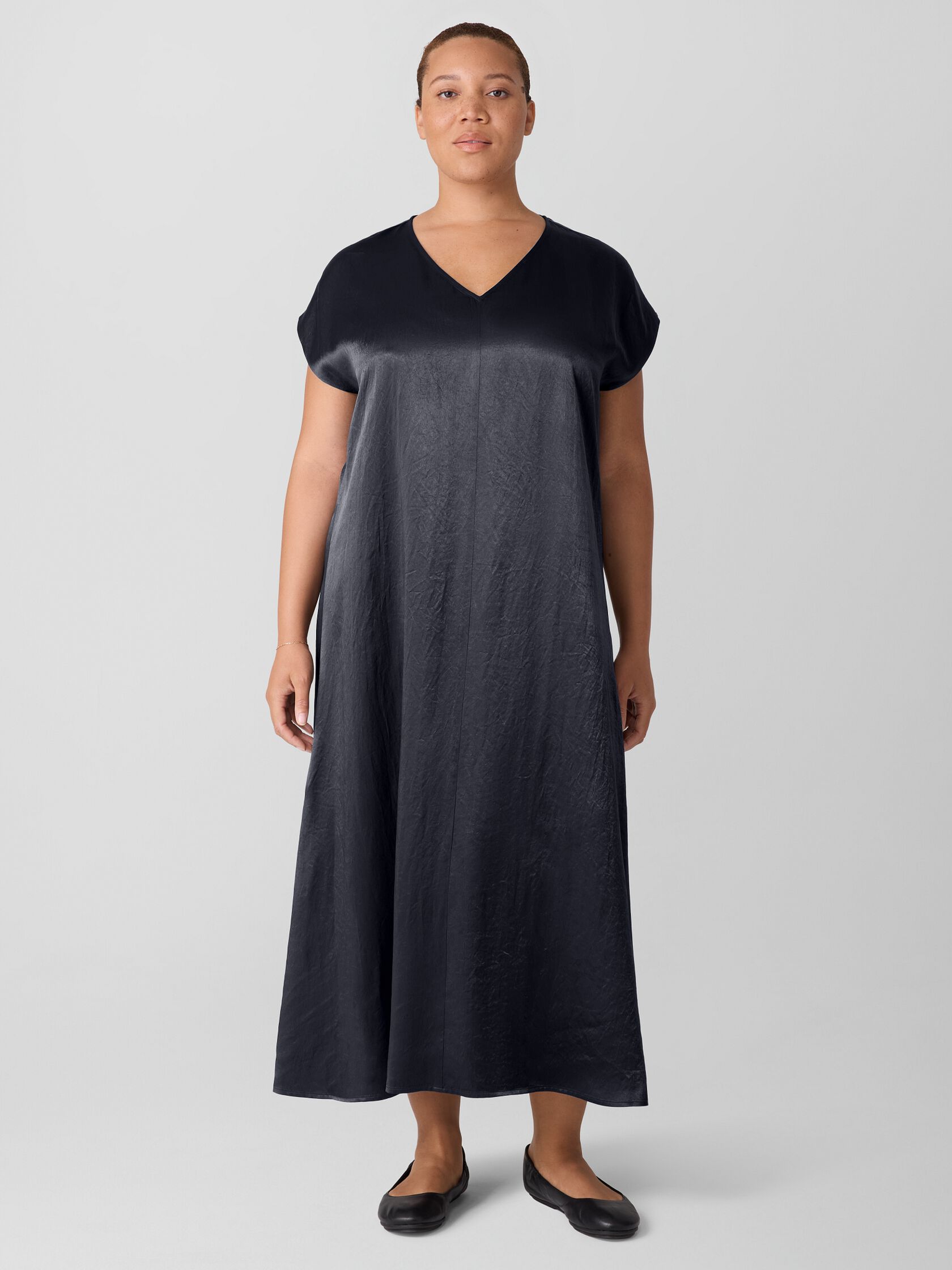 Textured Satin V-Neck Dress