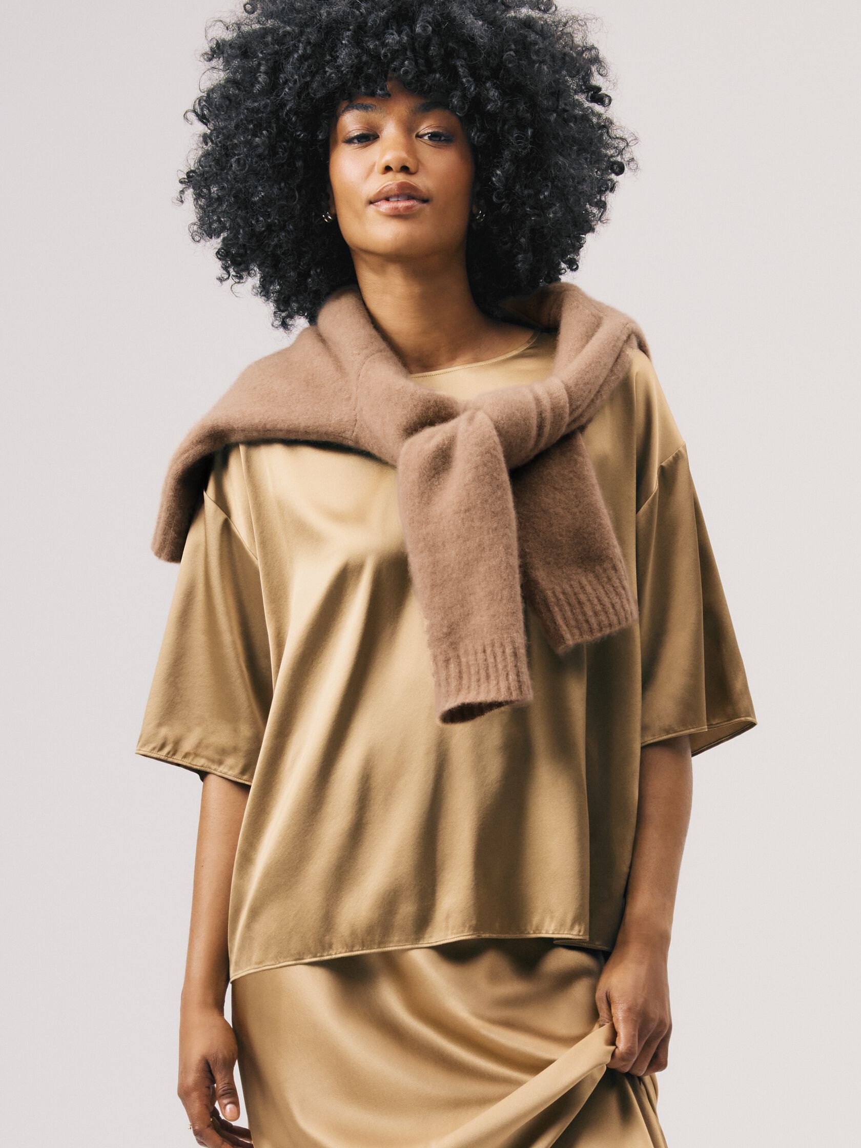 Stretch Silk Charmeuse Round Neck Top