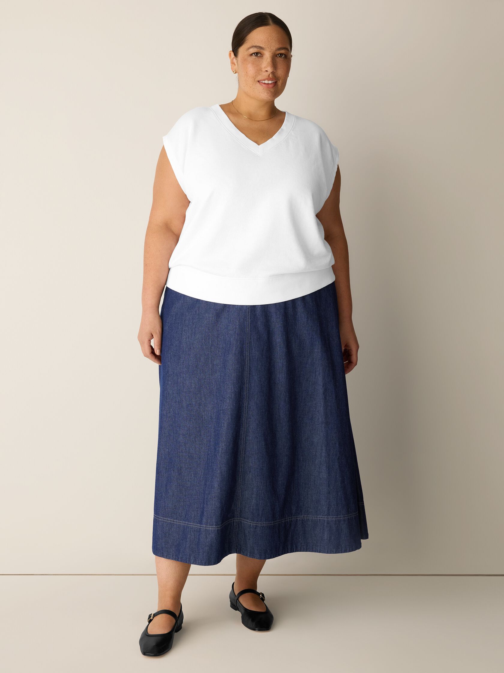 Garment-Dyed Organic Cotton Terry V-Neck Top