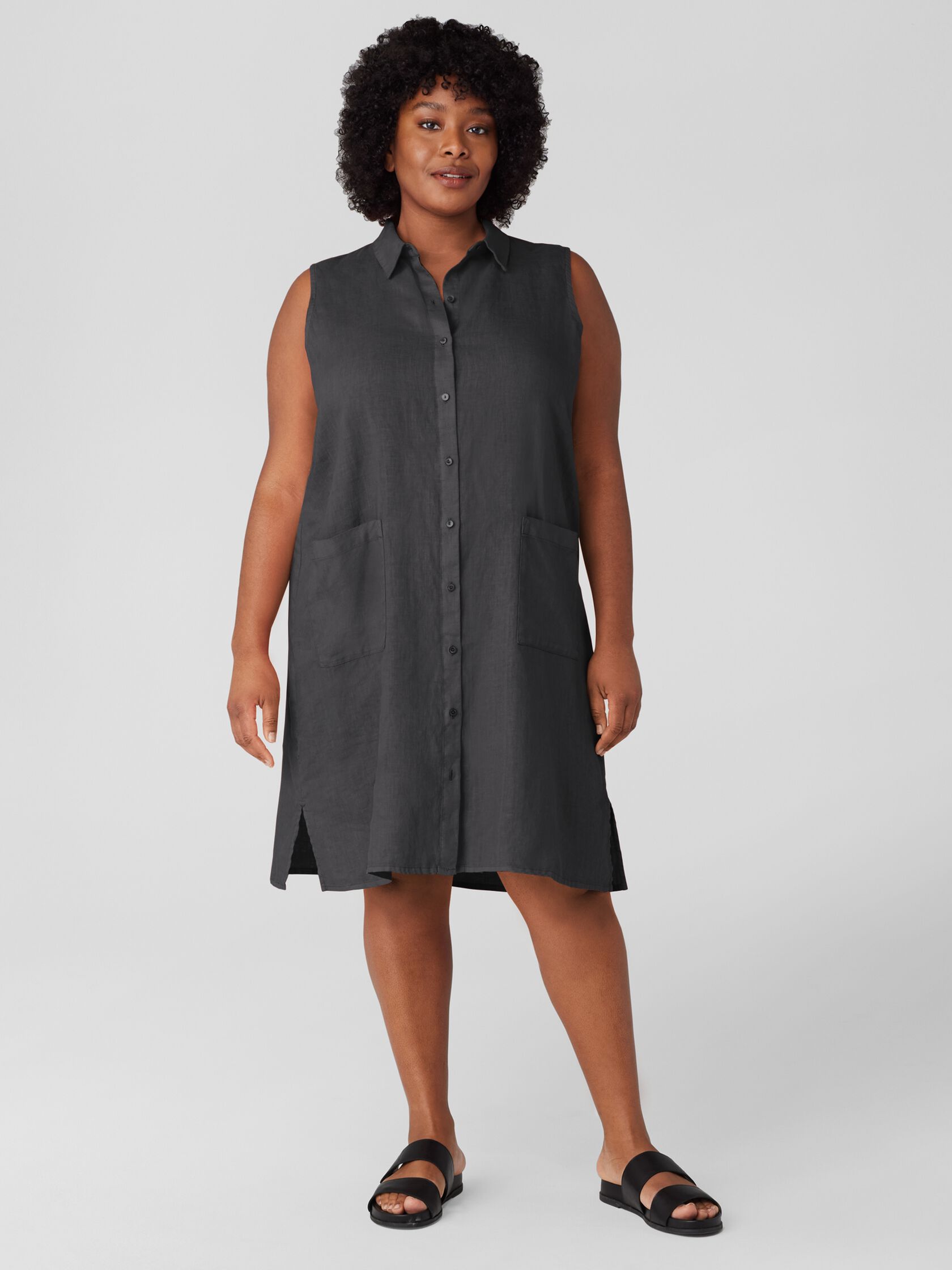 Garment-Dyed Organic Linen Classic Collar Dress