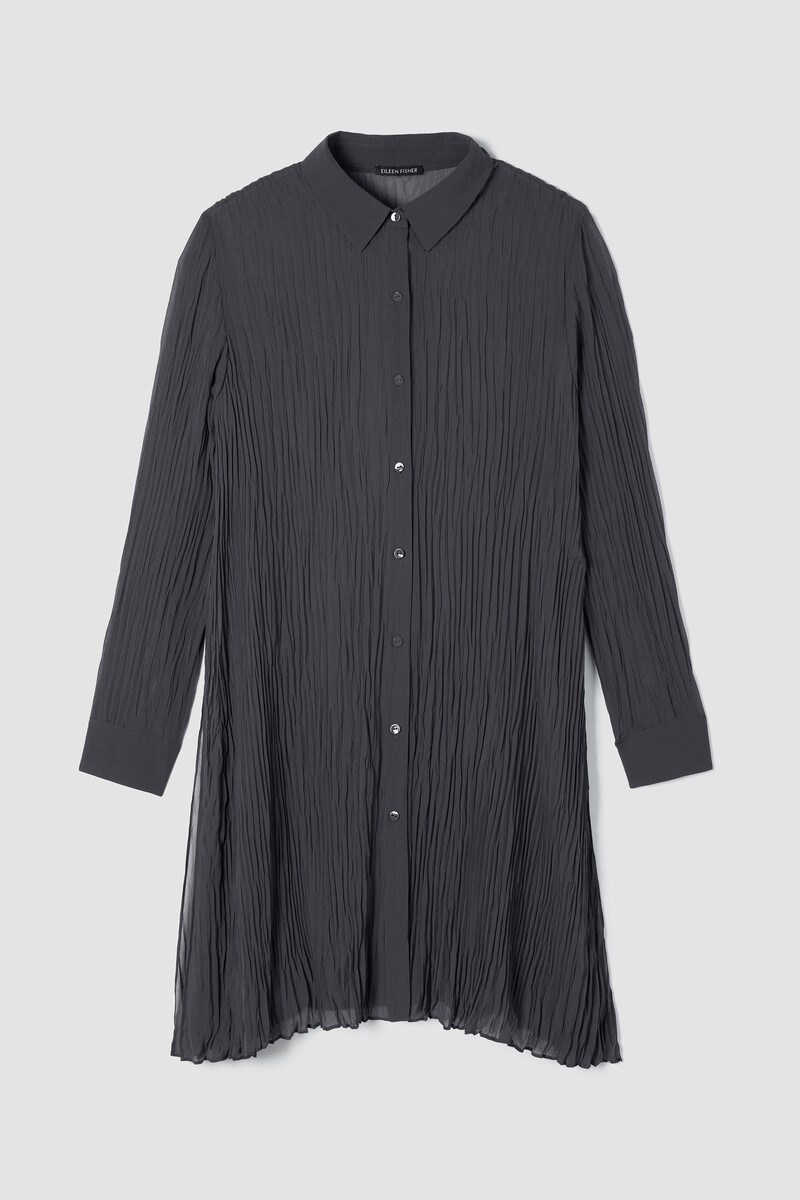 Crinkled Sheer Silk Georgette Long Shirt Crinkled Sheer Silk Georgette Long Shirt