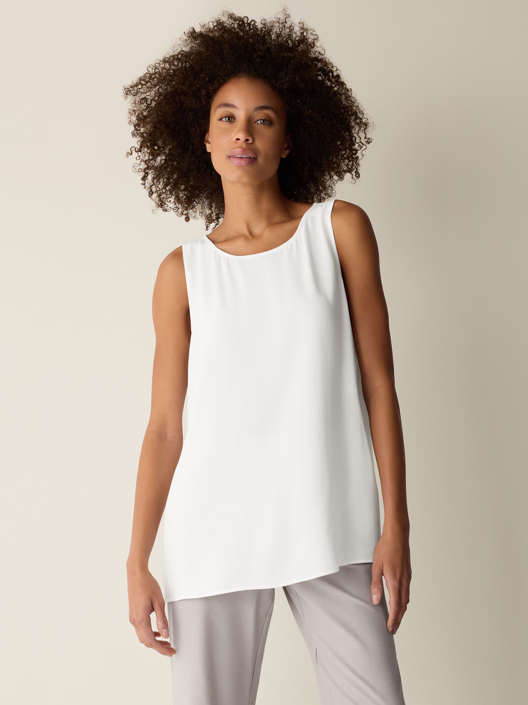 Silk Georgette Crepe Ballet Neck Long Tank