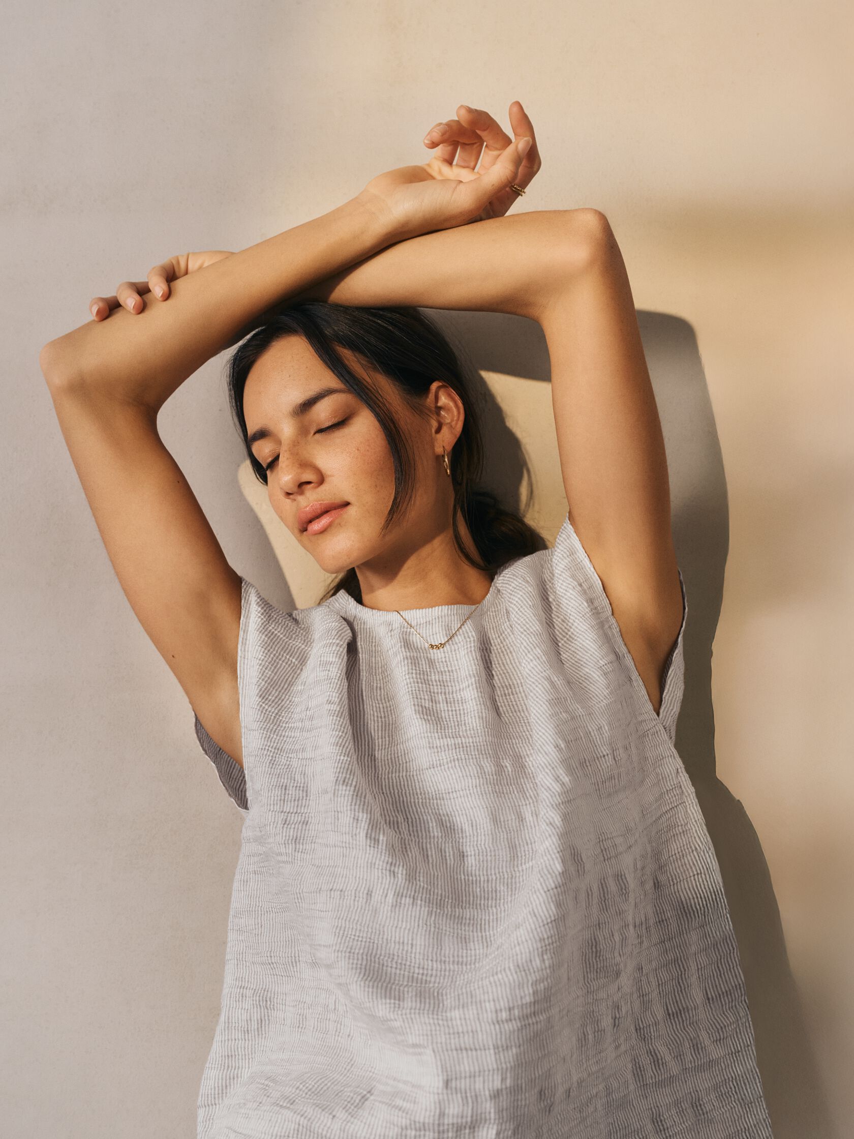 Striped Linen Nylon Sheen Square Top