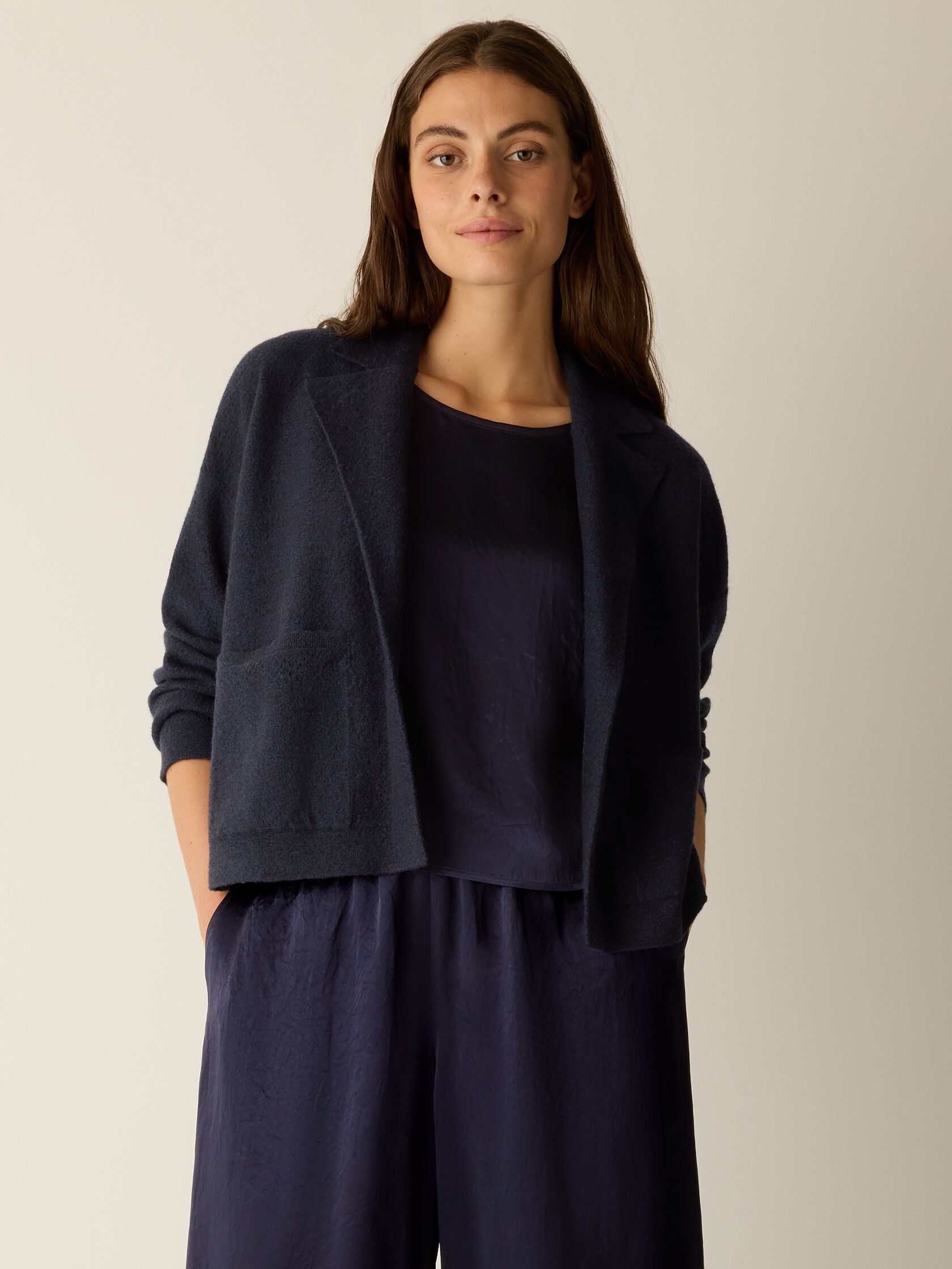 Fine Felted Wool Notch Collar Cardigan in Regenerative Wool
