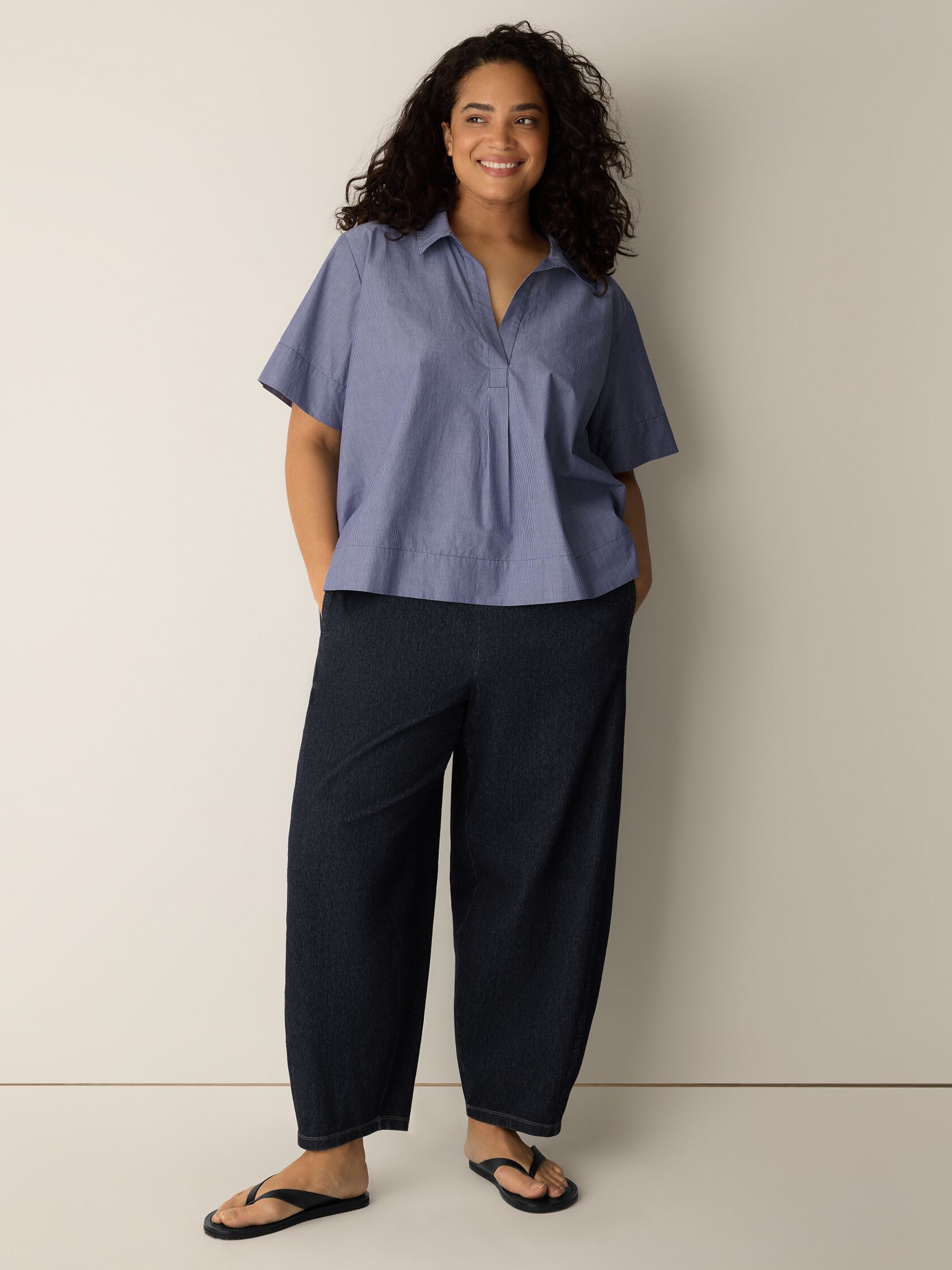 Cotton Indigo Knit Denim Lantern Pant