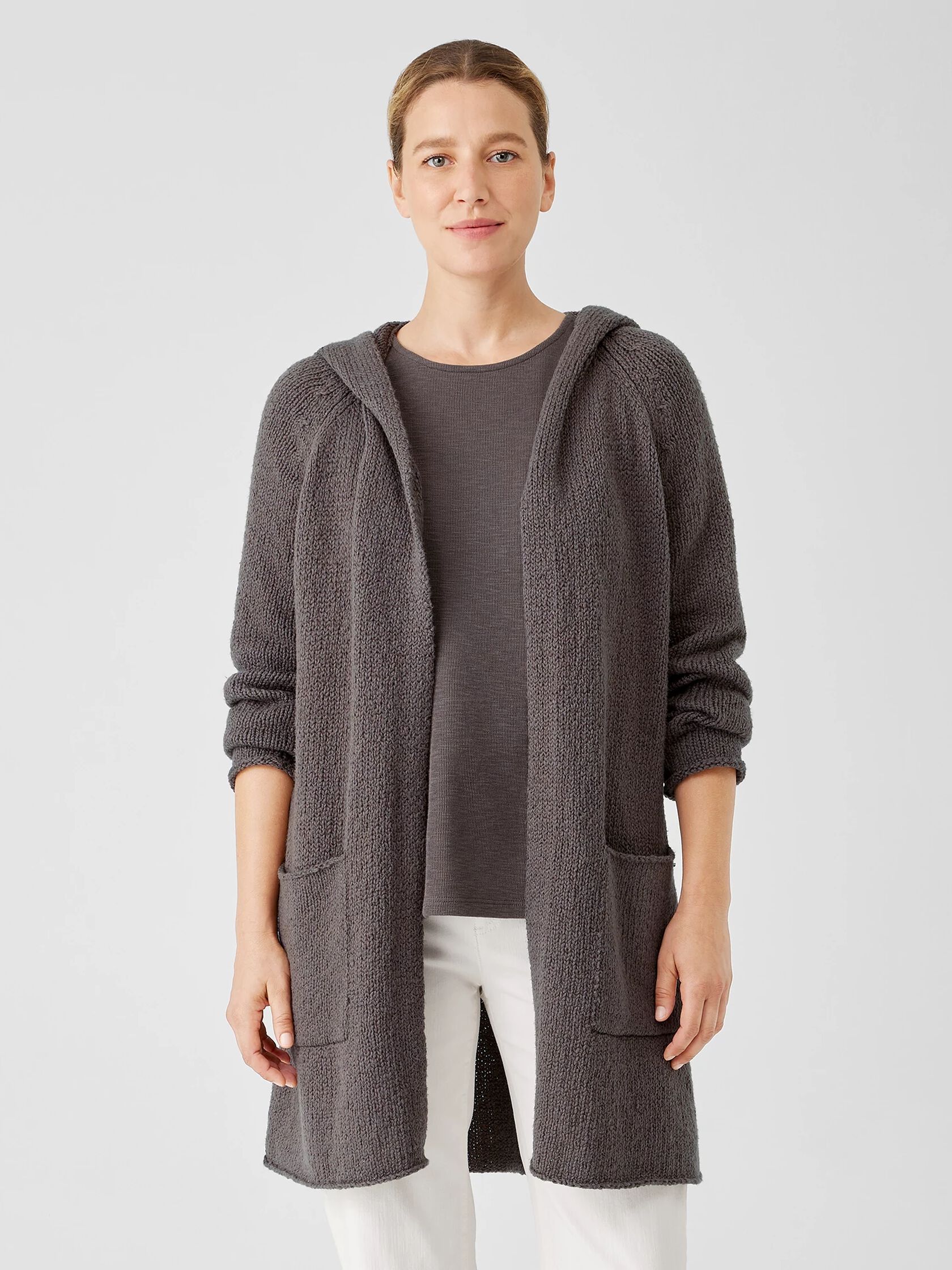 Peruvian Organic Cotton Crimp Hooded Cardigan