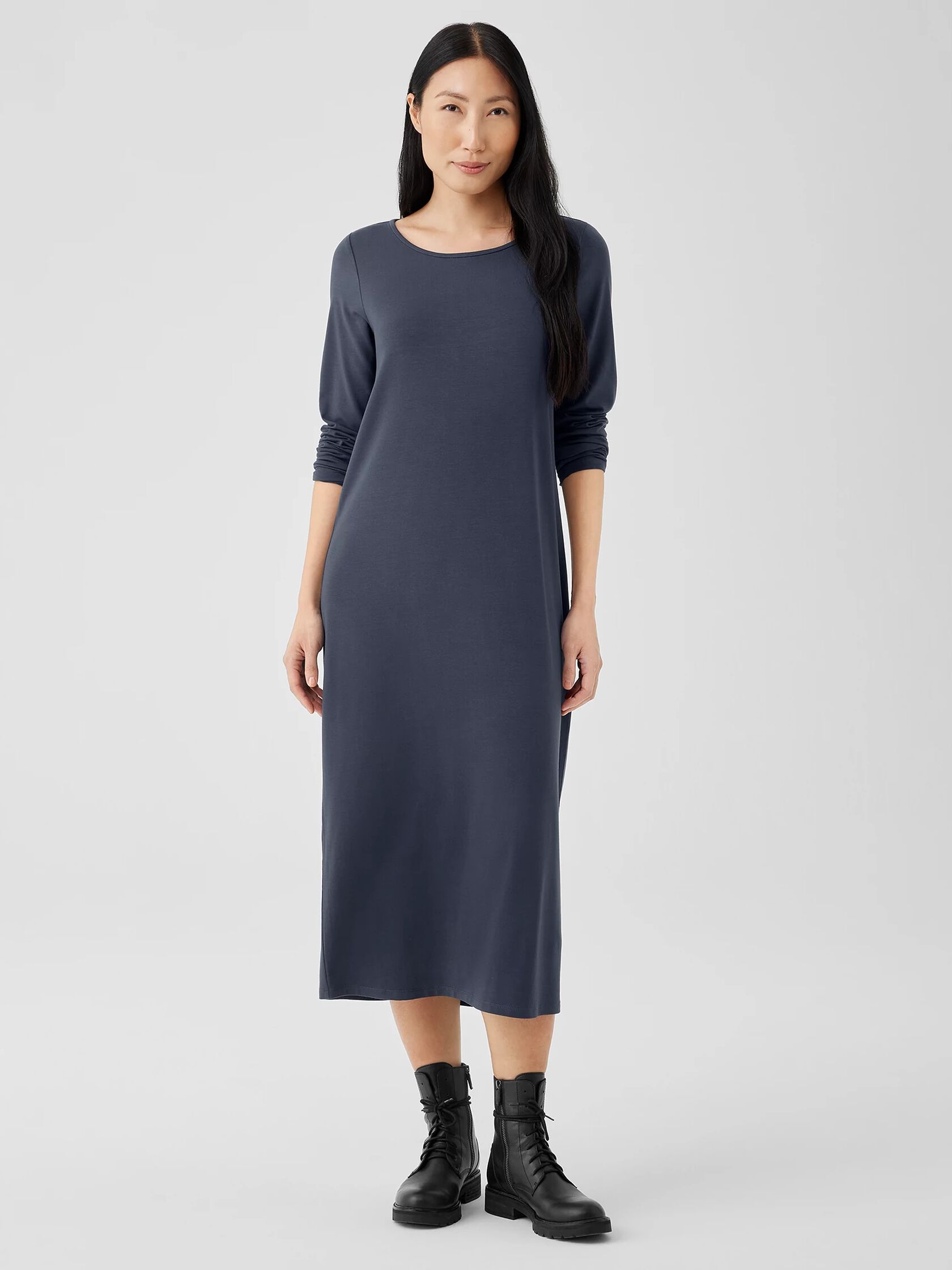 Stretch Jersey Knit Jewel Neck Dress