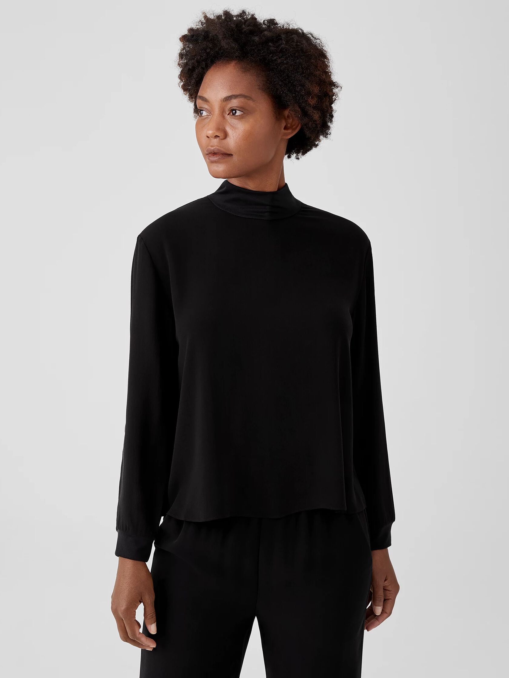 Silk Georgette Crepe Mock Neck Top