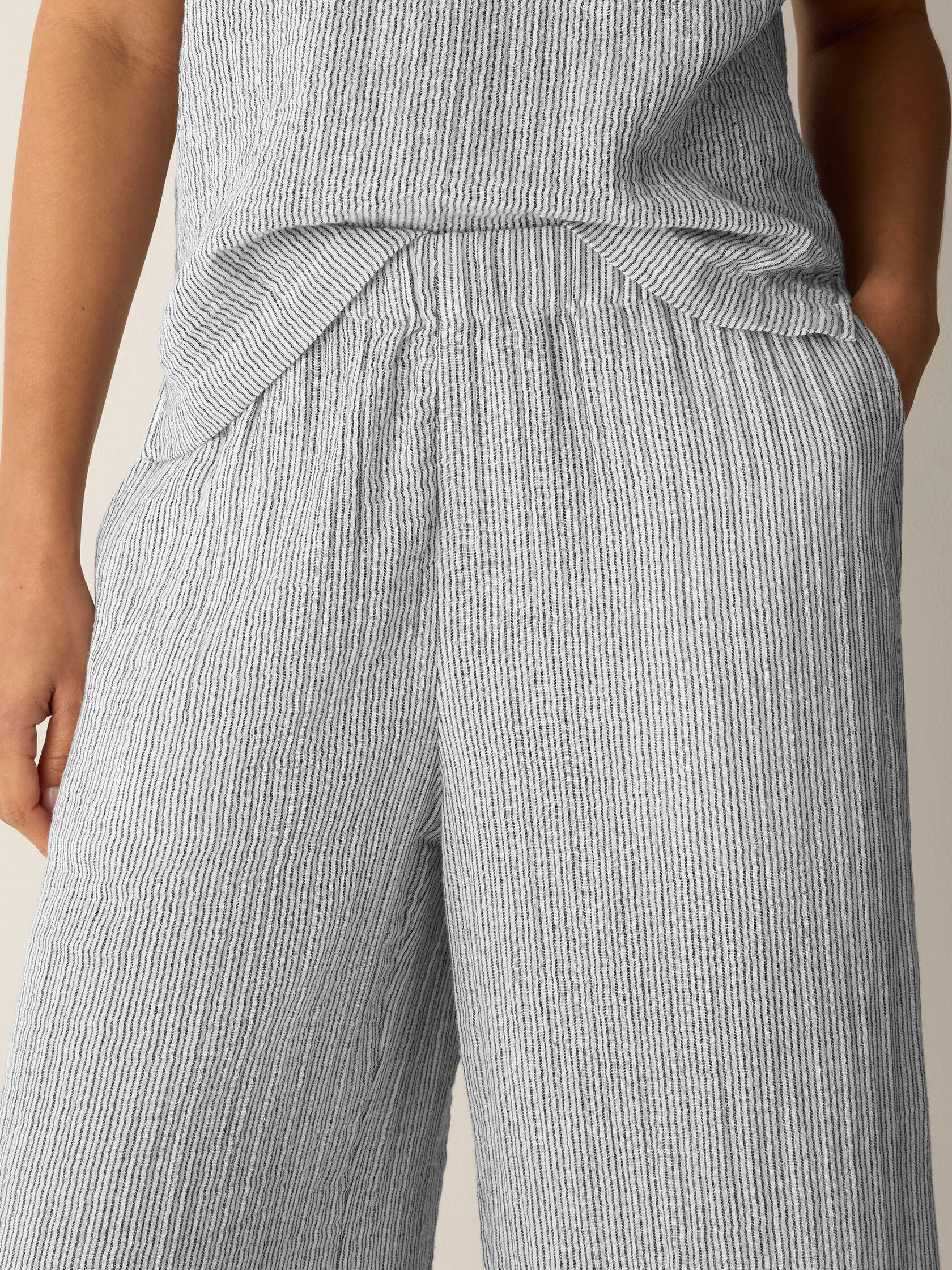 Striped Organic Cotton Gauze Wide-Leg Pant
