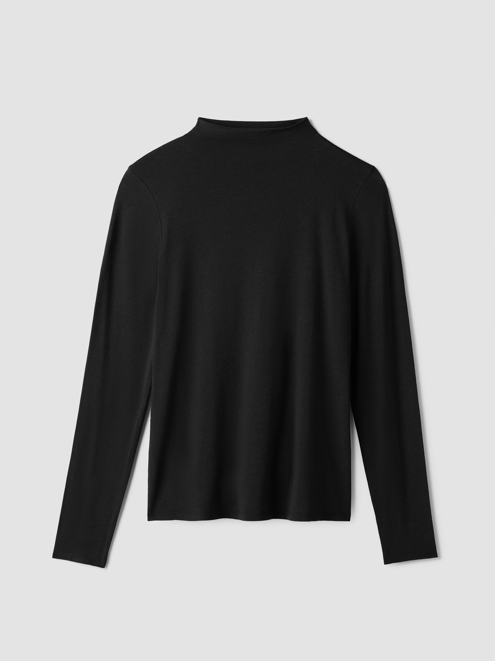 Sheer Cotton Blend Knit Funnel Neck Top