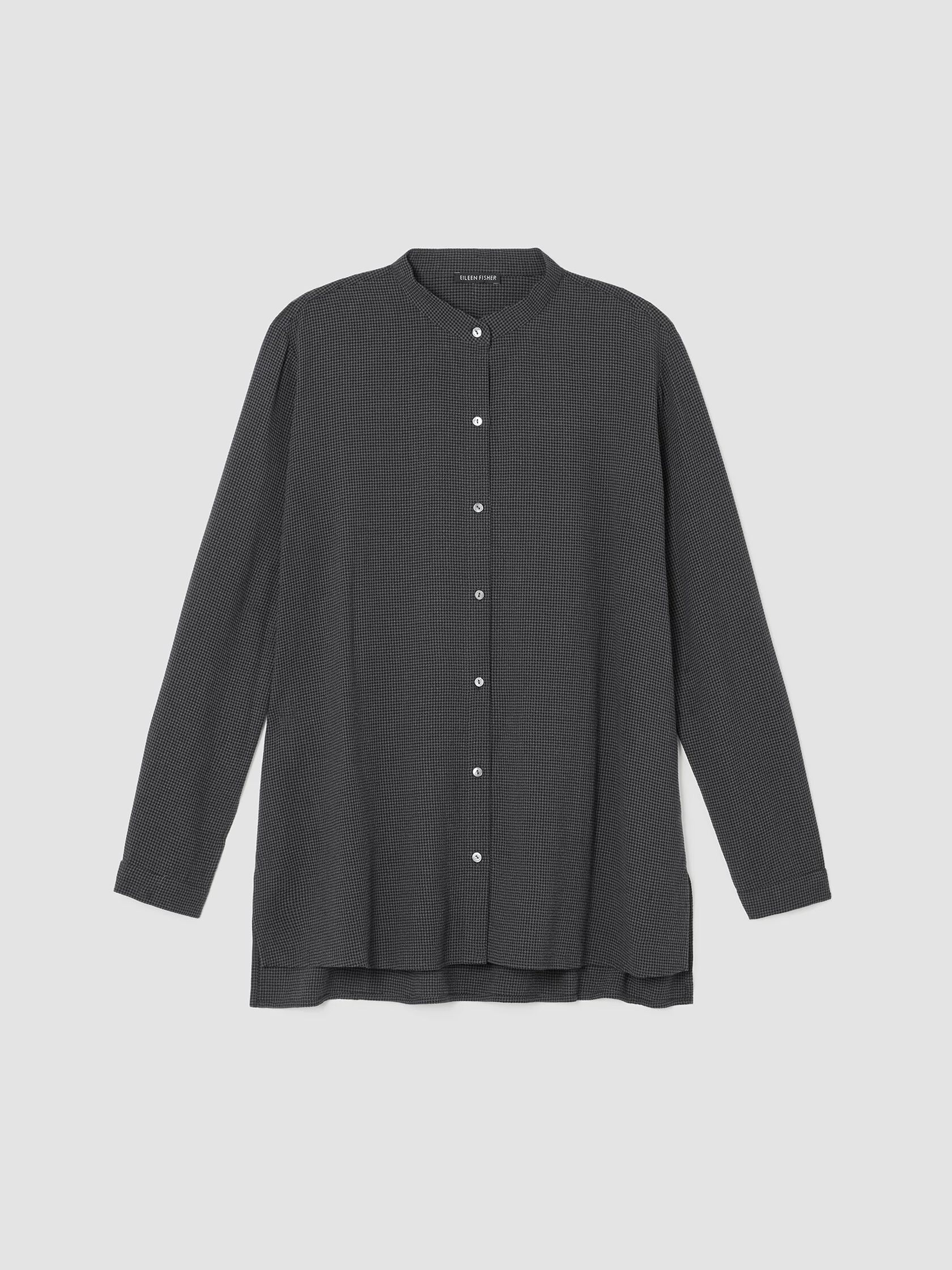 Mini Check Crepe Mandarin Collar Top