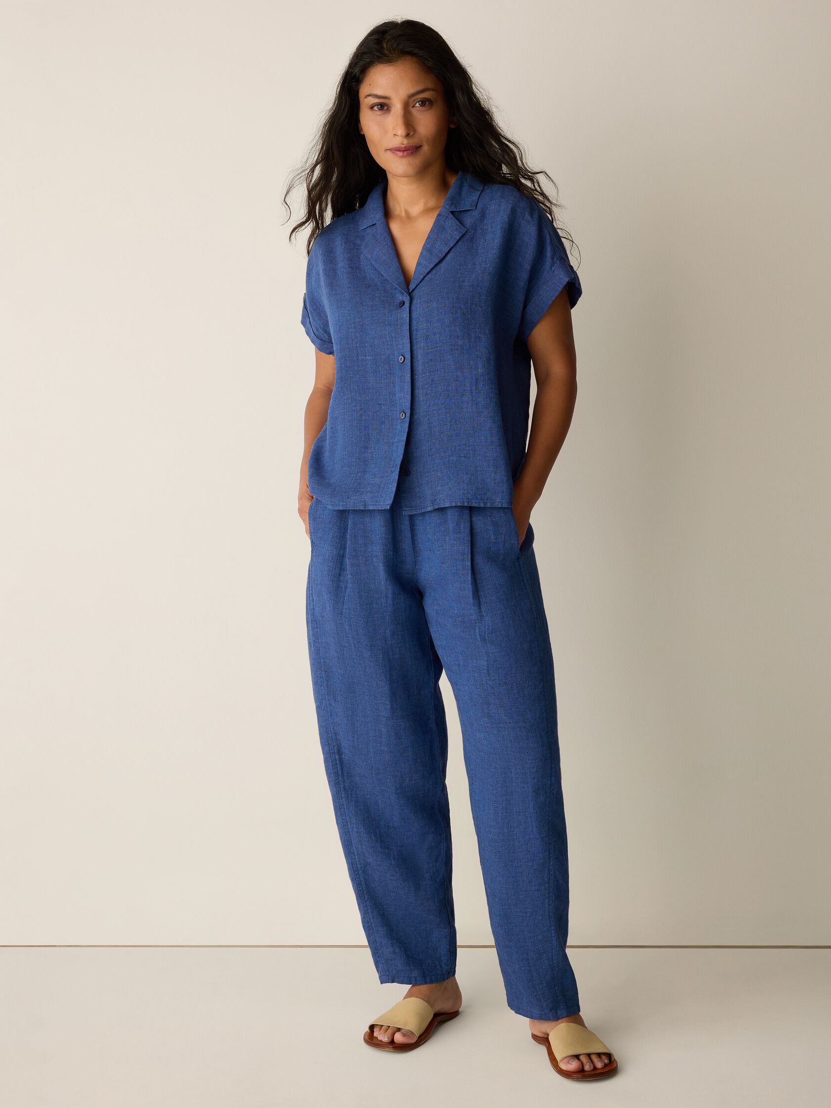 Washed Organic Linen D&eacute;lav&eacute; Notch Collar Shirt