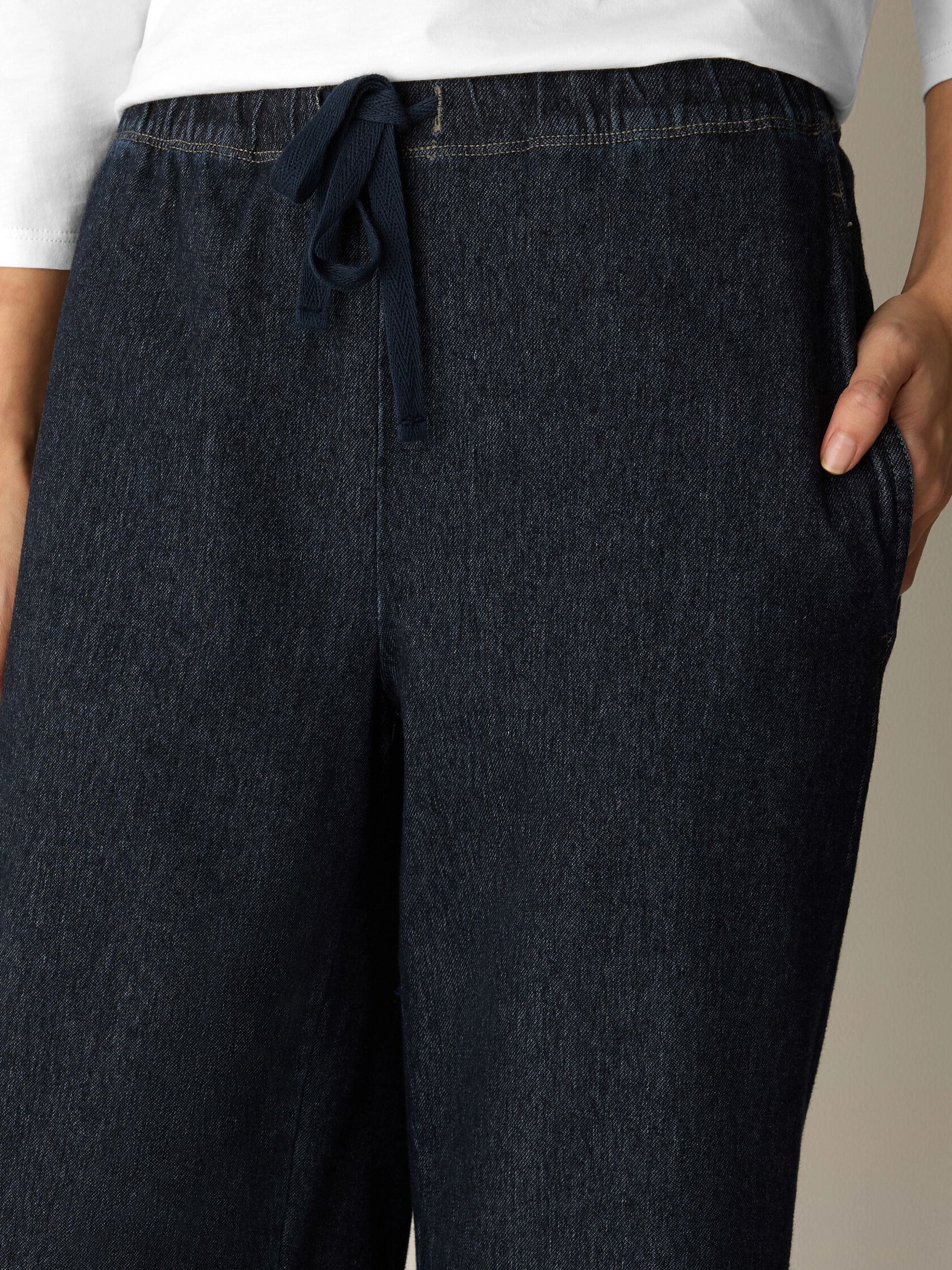Cotton Indigo Knit Denim Full-Length Straight Pant