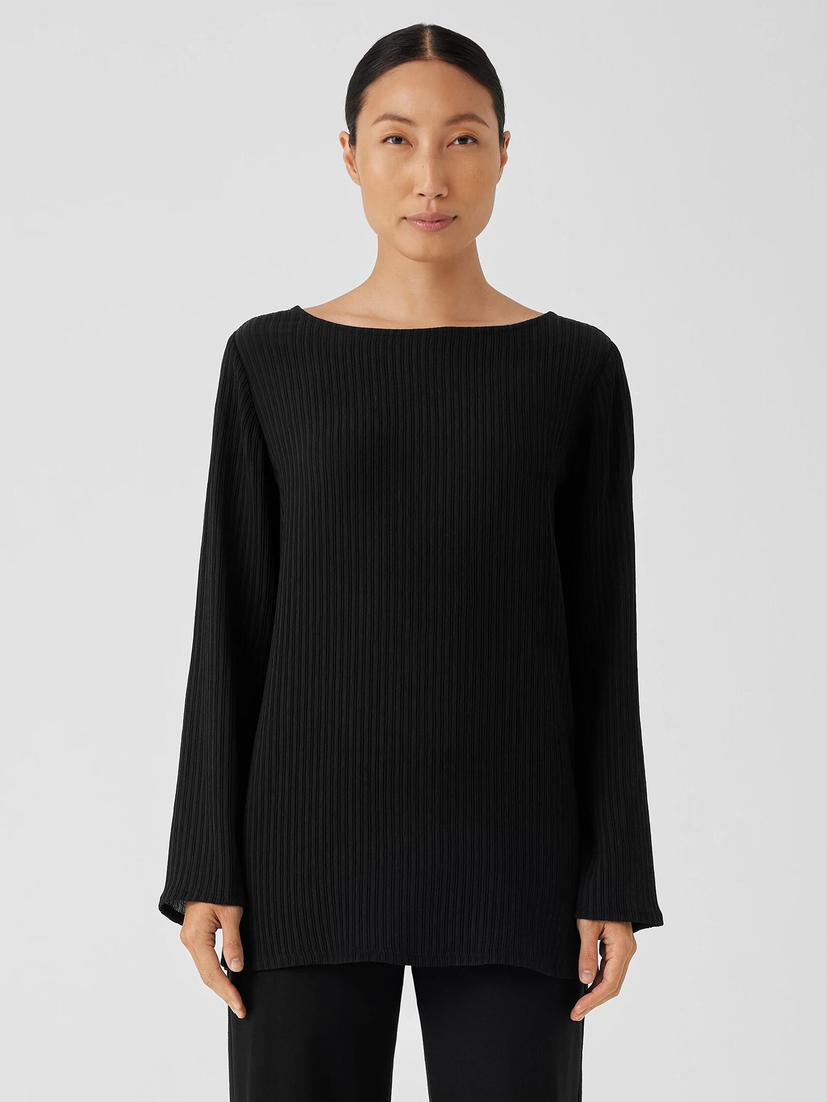 Accordion Silk Jacquard Bateau Neck Long Top