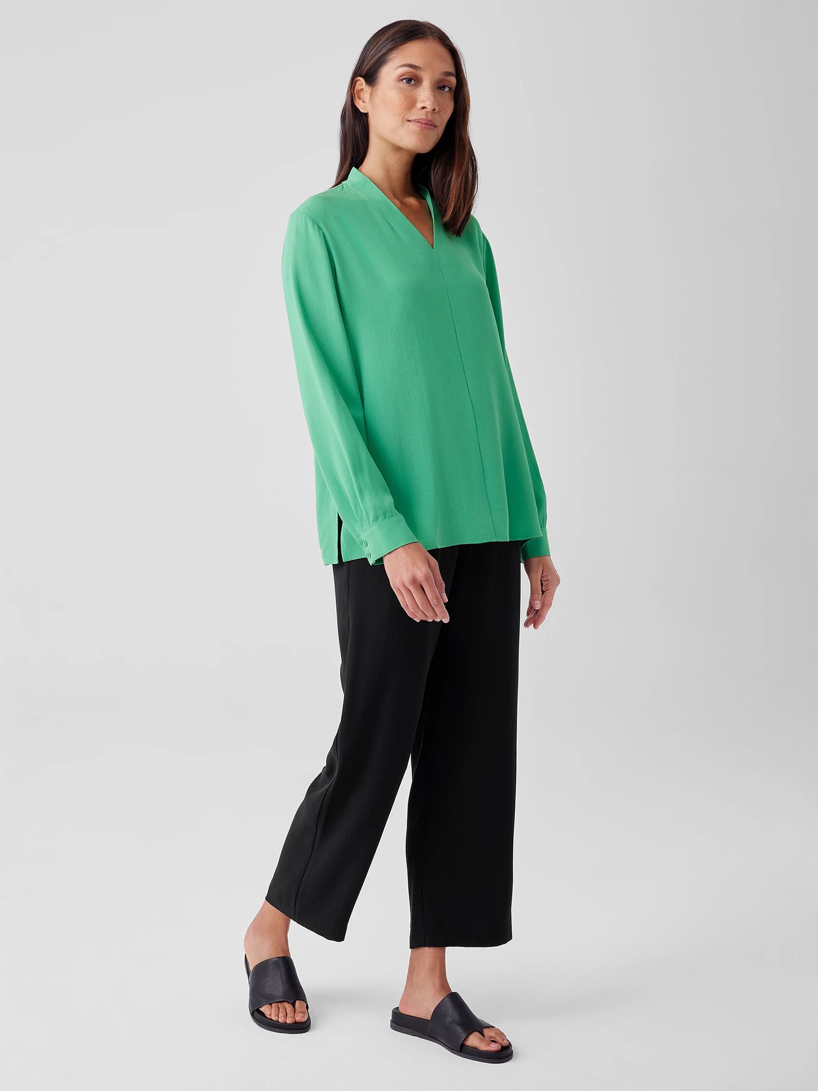 Silk Georgette Crepe V-Neck Top