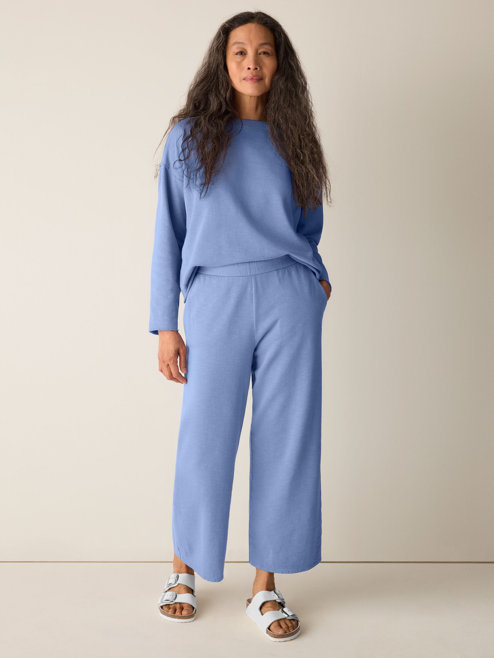 Garment-Dyed Organic Cotton Terry Wide-Leg Pant