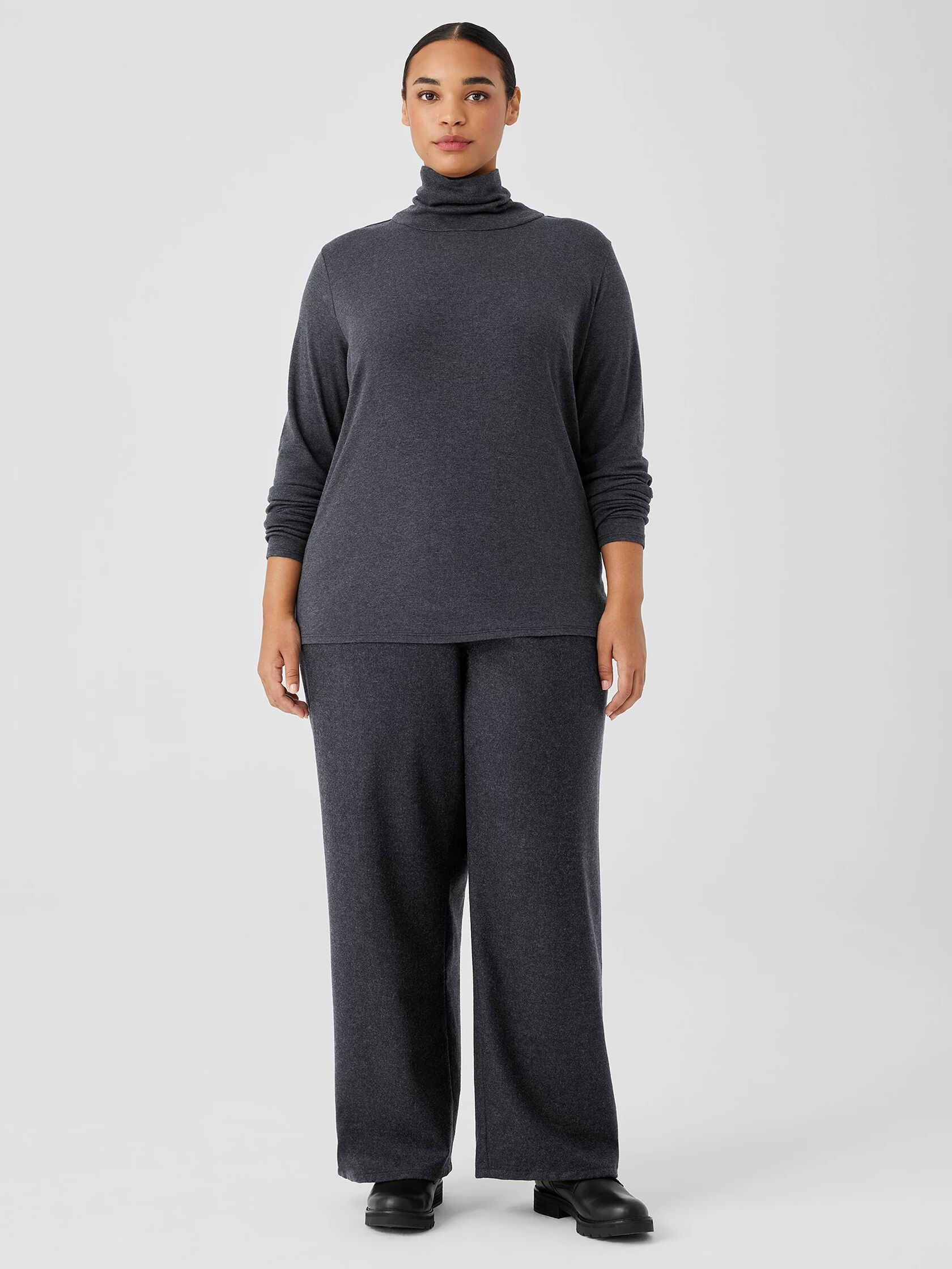 Ribbed Pima Cotton Blend Turtleneck Top