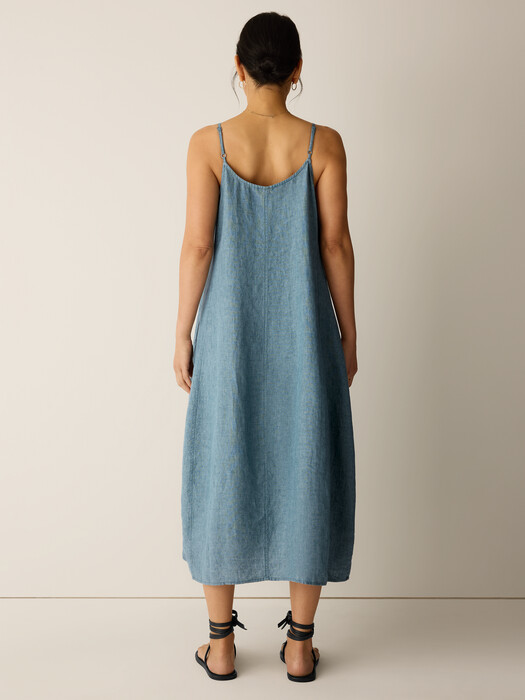 Eileen Fisher - Women's Washed Organic Linen Dlav Lantern Dress - Blue - Size: Medium regular Eileen Fisher - Women's Washed Organic Linen Dlav Lantern Dress - Blue - Size: Medium regular