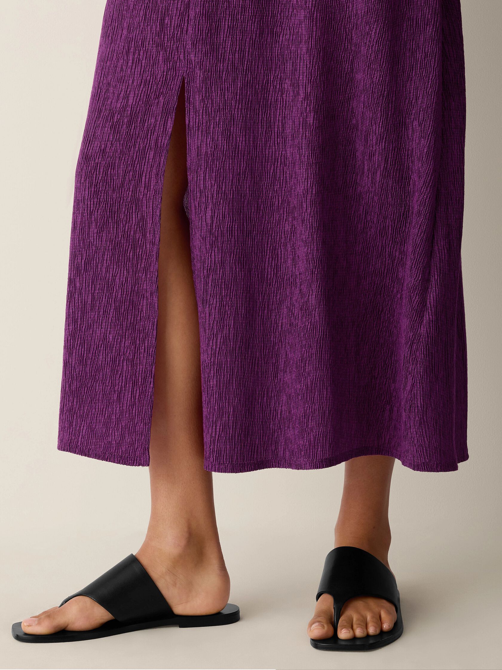 Woven Pliss&eacute; Round Neck Dress