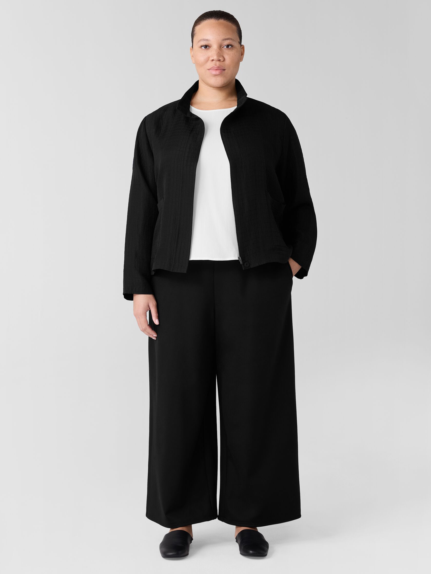 Silk Linen Box Stand Collar Jacket