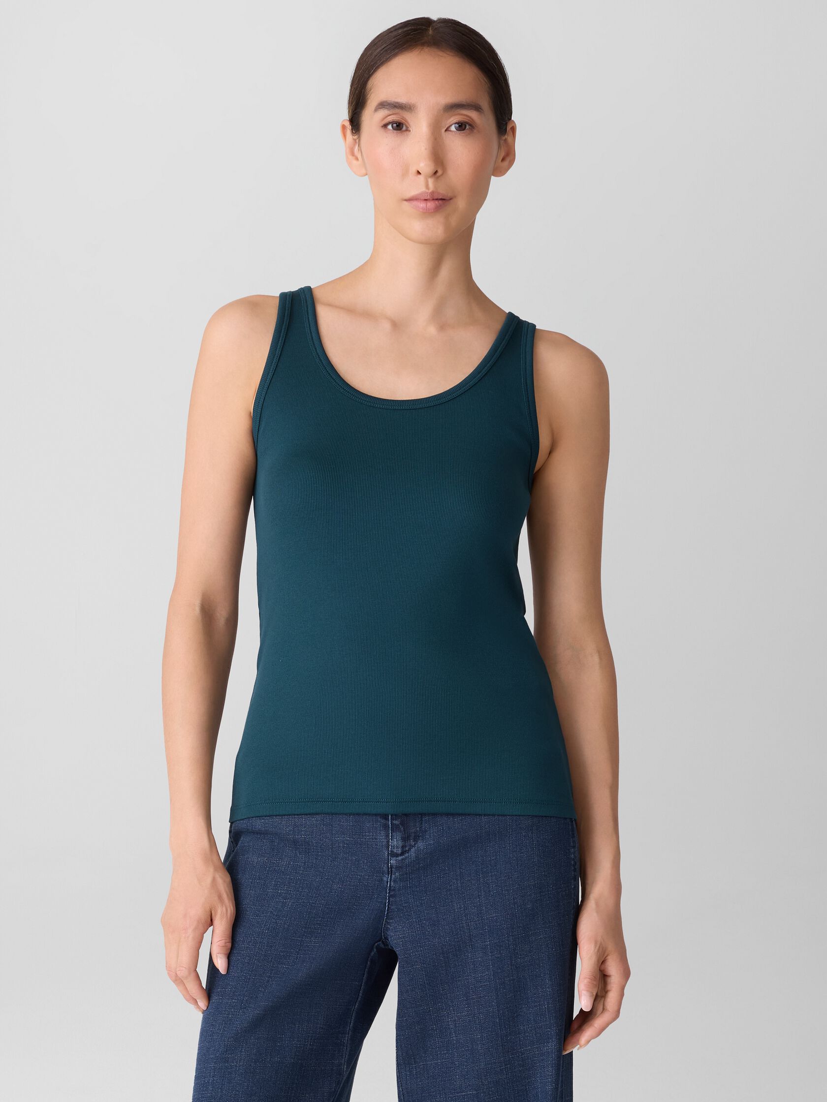Organic Cotton Stretch Rib Scoop Neck Tank