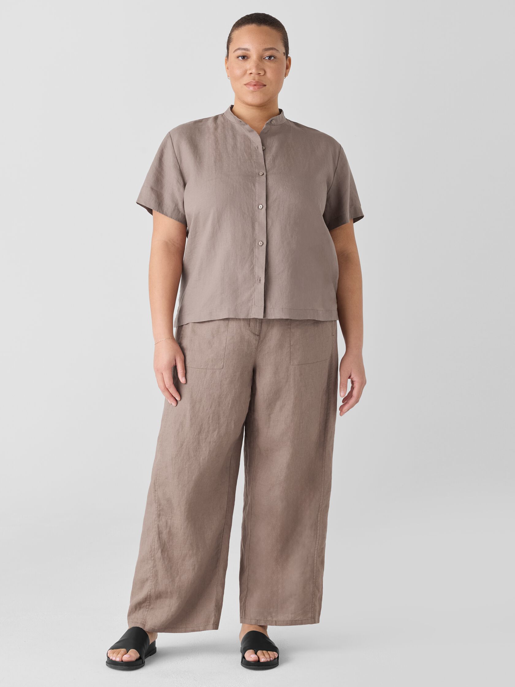 Organic Handkerchief Linen Band Collar Shirt