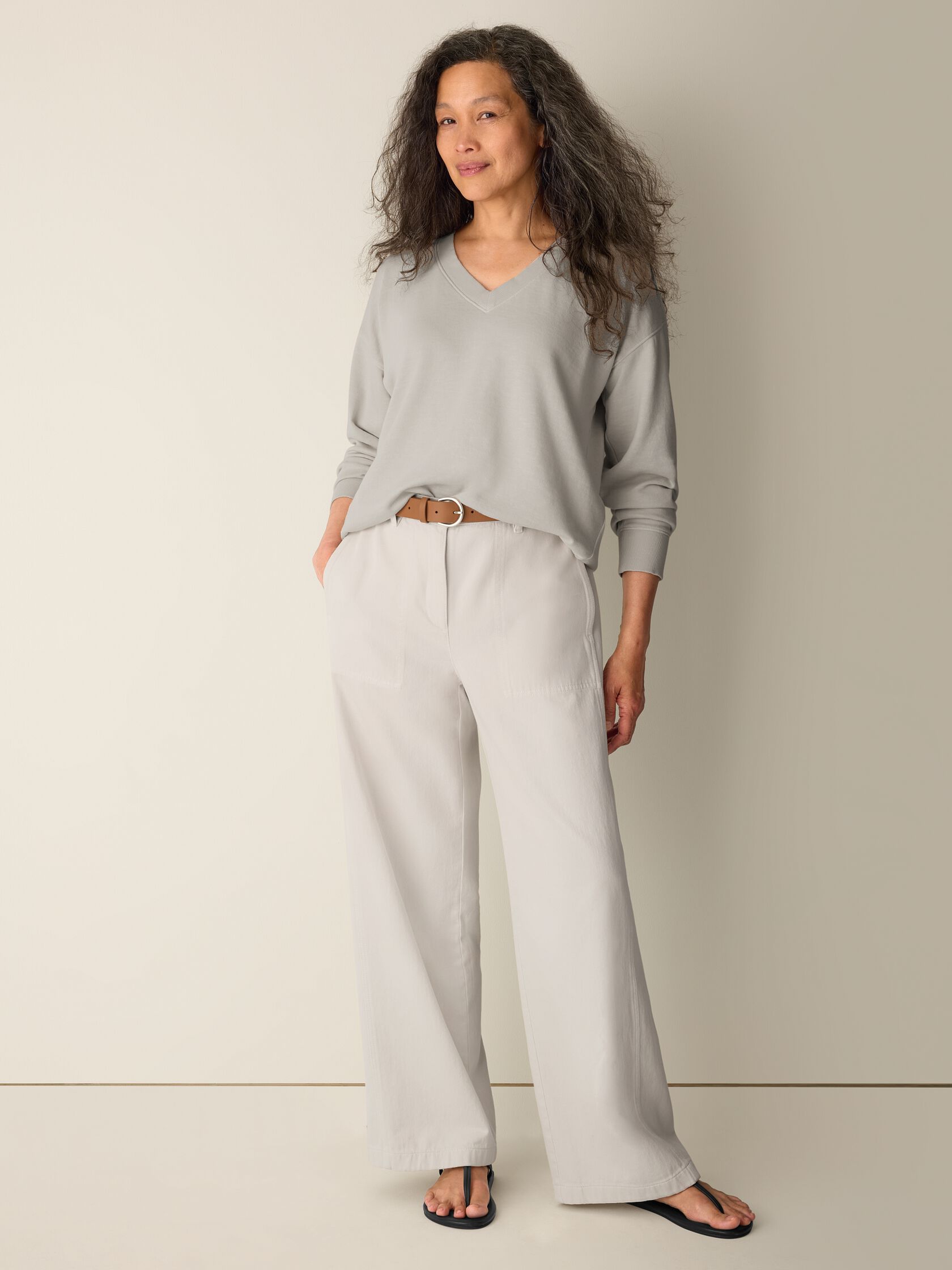Garment-Dyed Utility Cotton Wide-Leg Pant