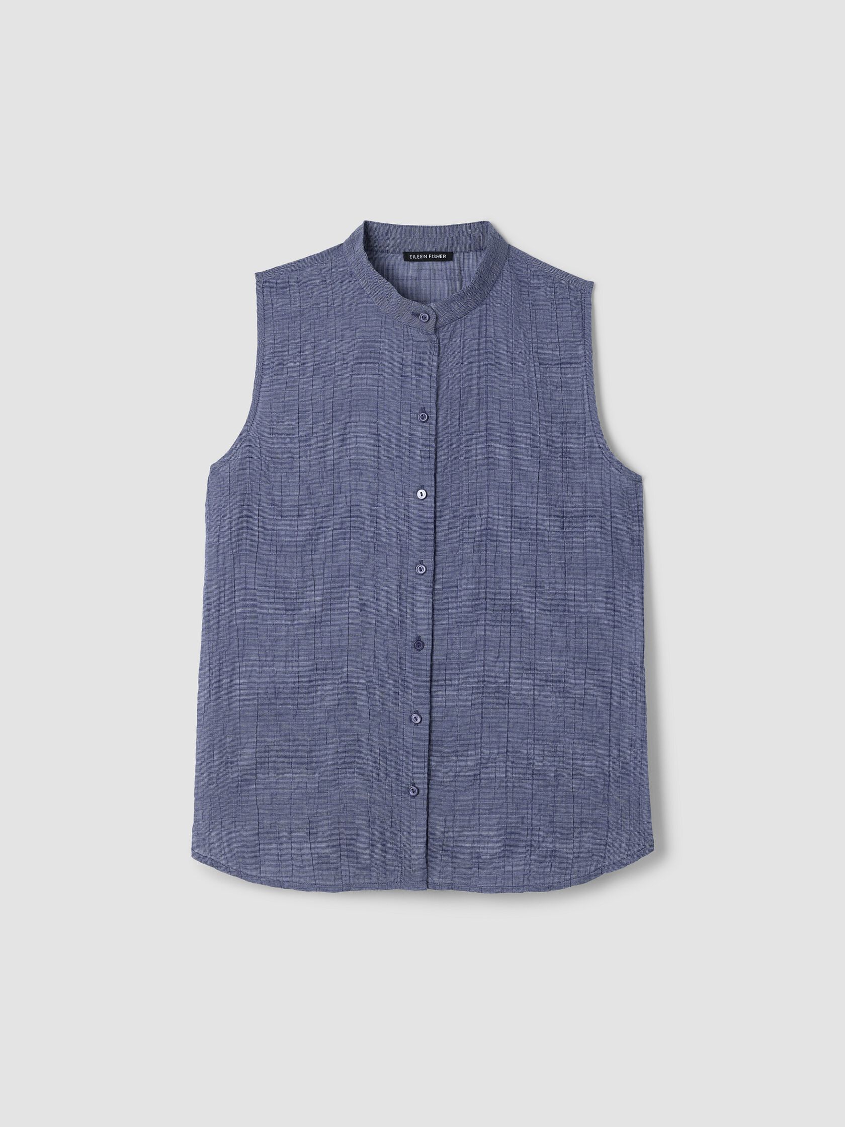 Organic Cotton Microstripe Pucker Sleeveless Shirt