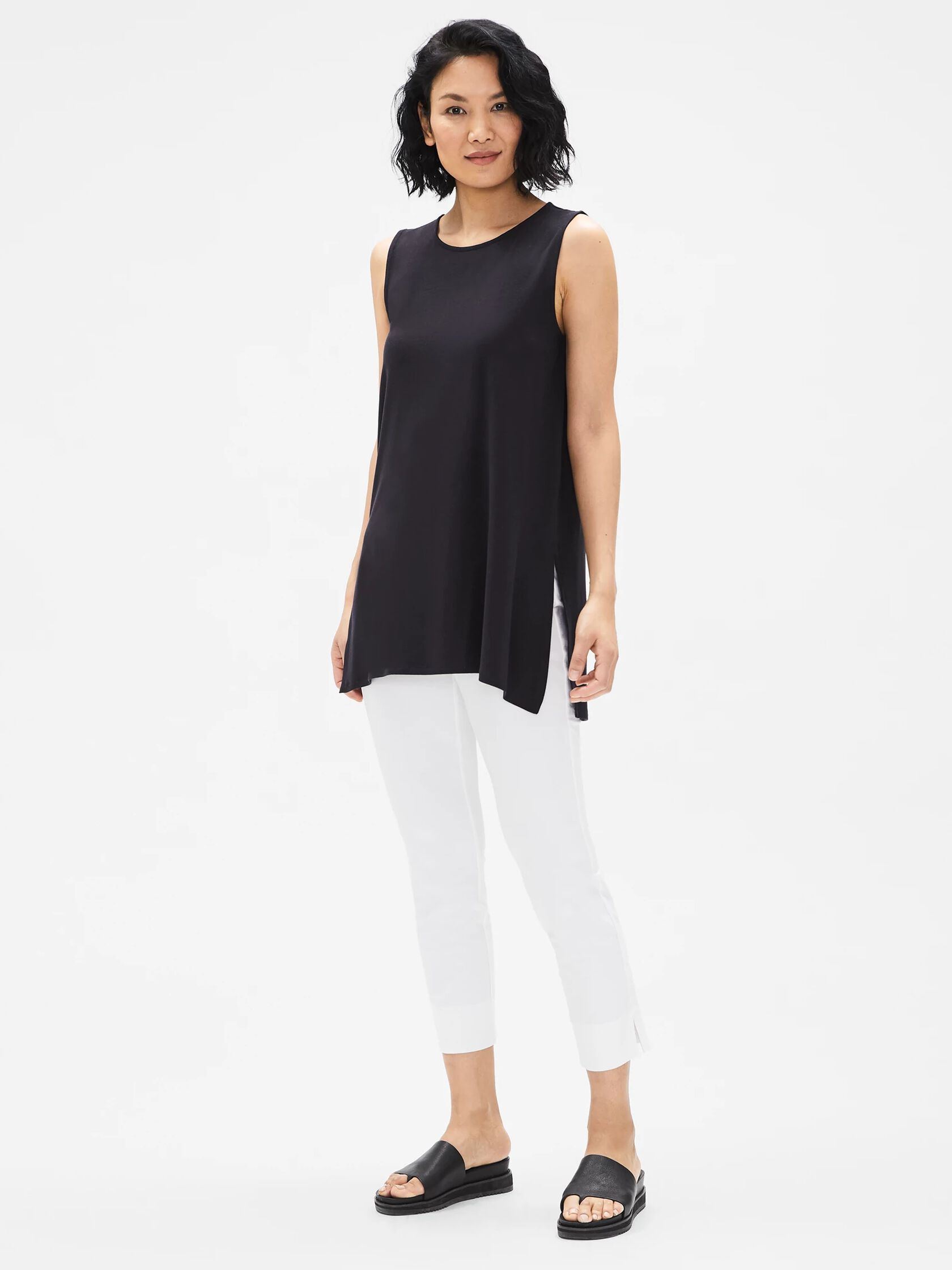 Washable Stretch Crepe Slim Pant with Slits