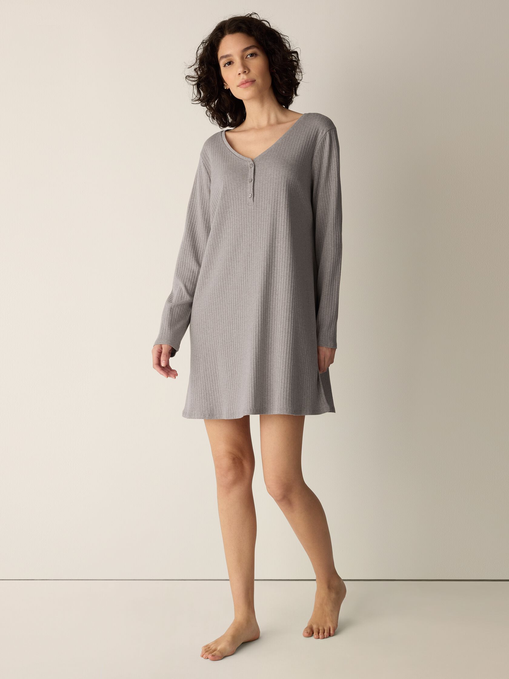 Organic Cotton Rib V-Neck Sleep Dress