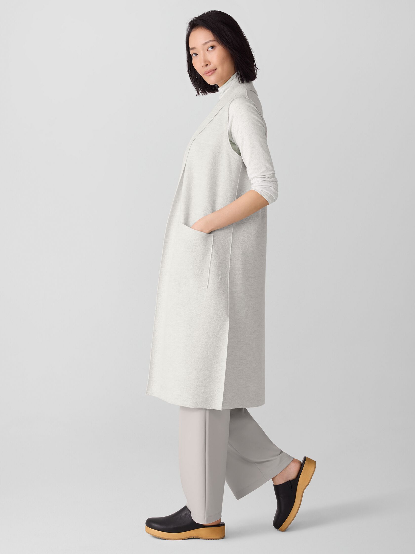 Lightweight Boiled Wool Shawl Collar Vest in Regenerative Wool