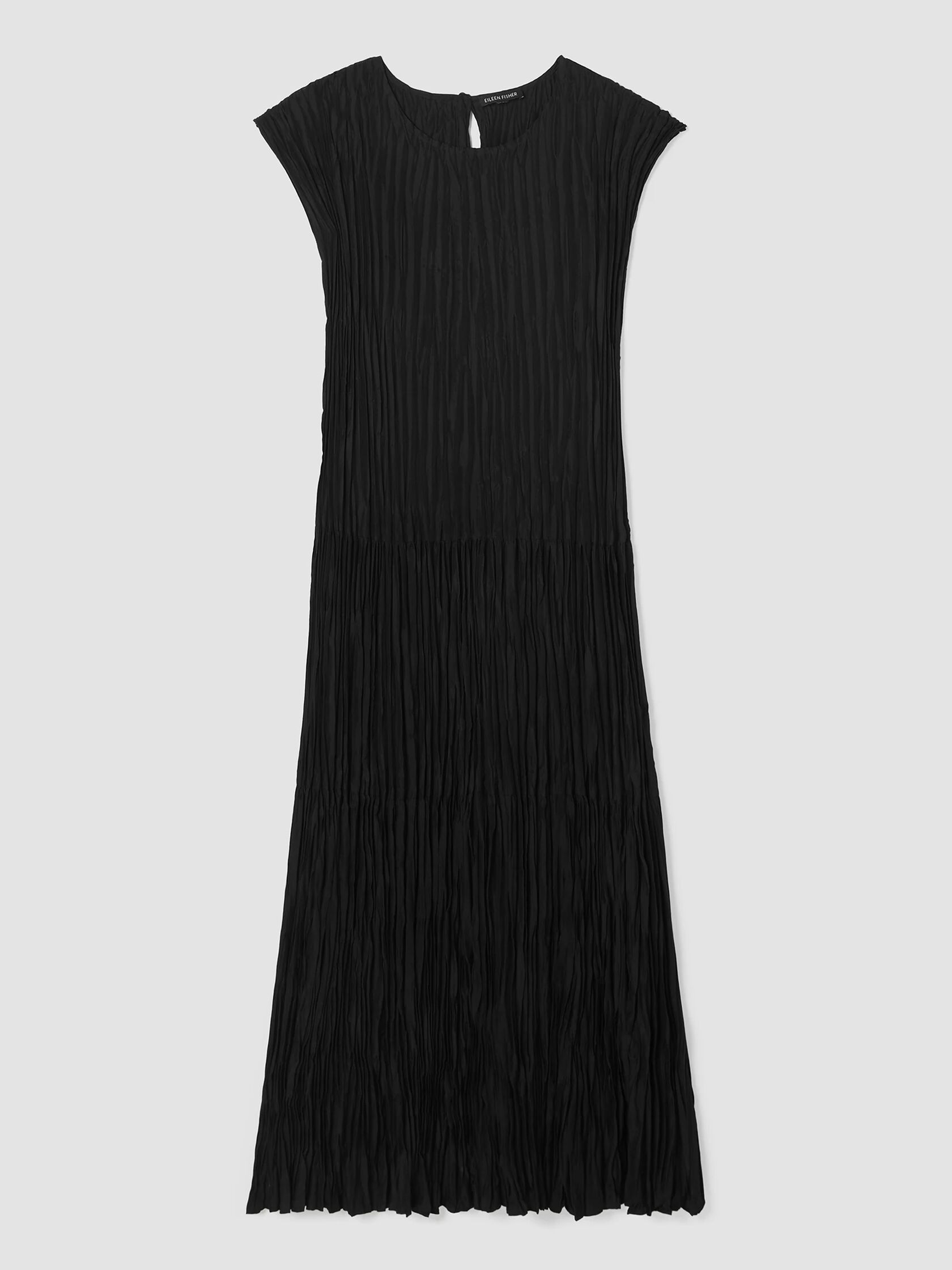 Crushed Silk Jewel Neck Tiered Dress