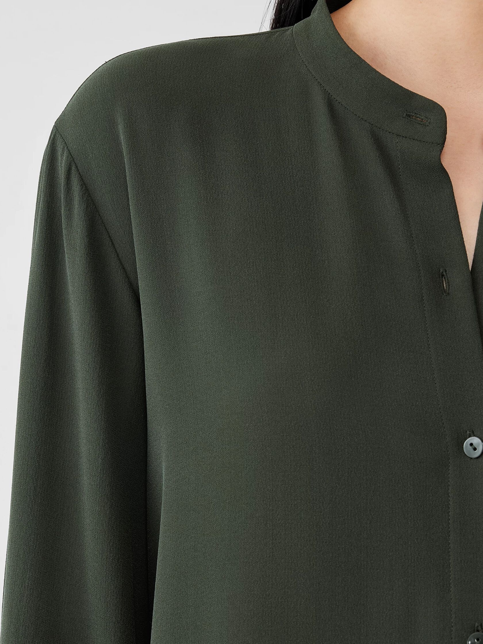 Silk Georgette Crepe Mandarin Collar Shirt