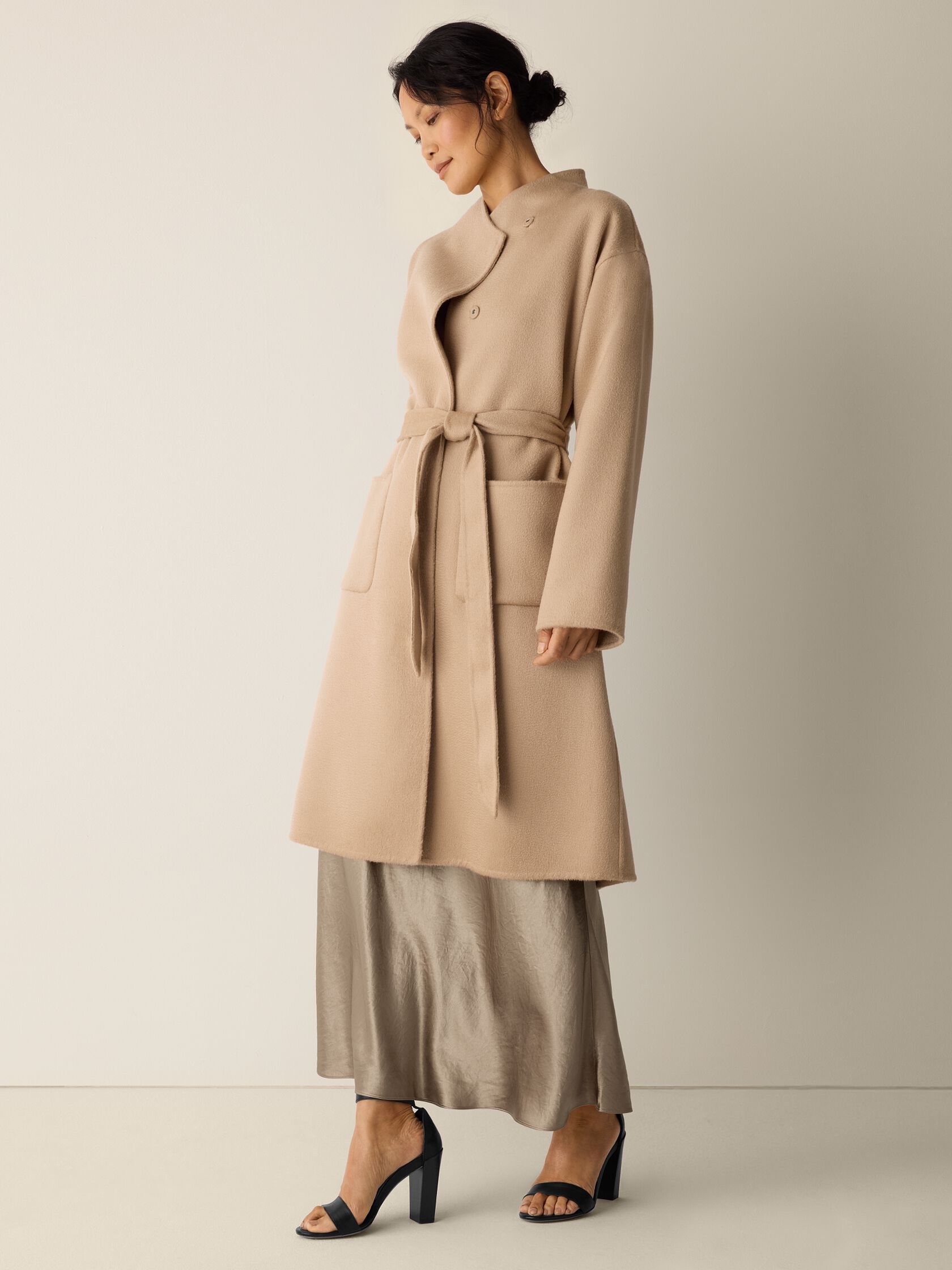 Lustrous Wool High Collar Coat